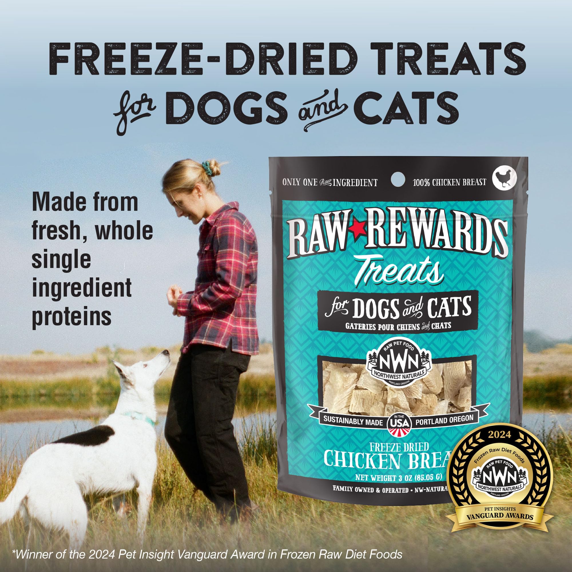 Northwest Naturals Raw Rewards Freeze-Dried Chicken Breast Treats for Dogs and Cats - Bite-Sized Pieces - Healthy, 1 Ingredient,