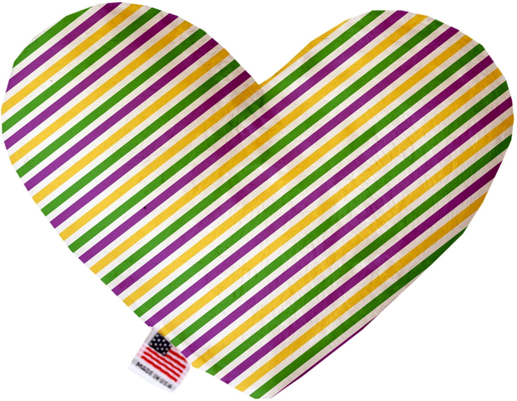 Pet and Dog Plush Heart or Bone Toy, "Mardi Gras Group" (Available in different sizes, and 10 different pattern options!) Mardi Gras Stripes 8" Plush Heart
