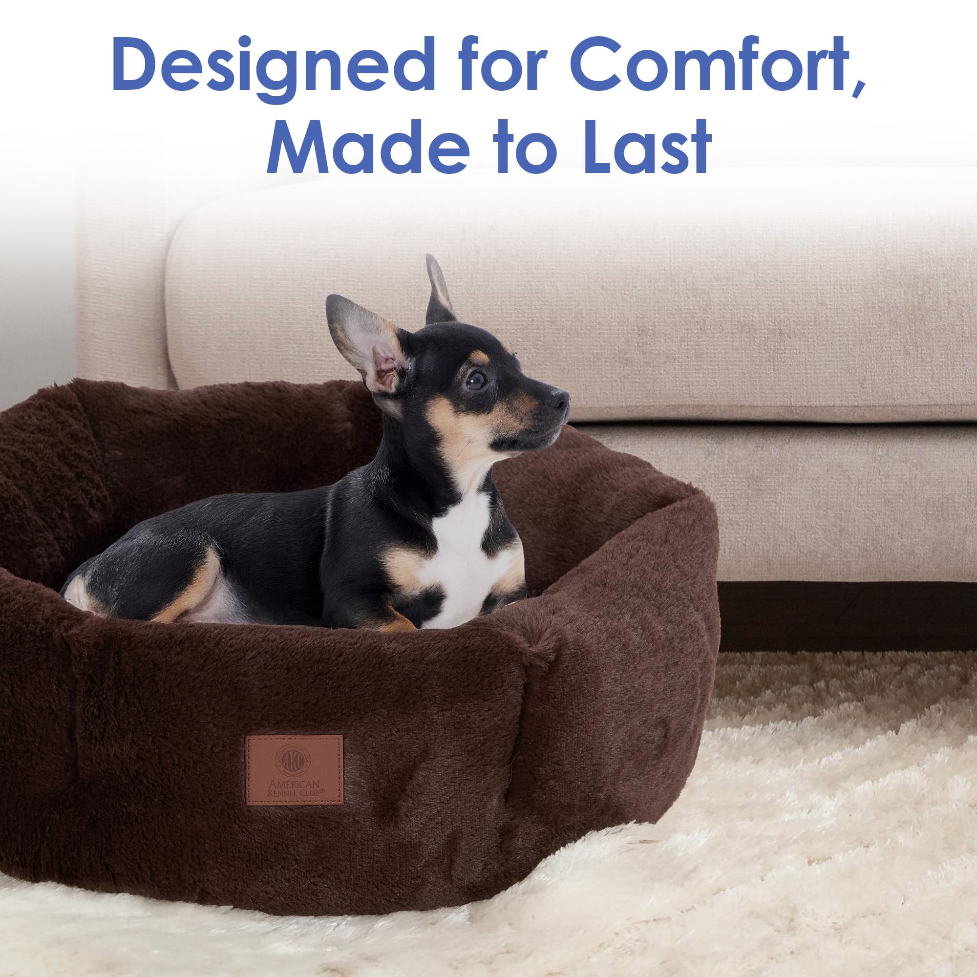 American Kennel Club Round Plush Dog Bed - 20 Cozy Donut Design For Small Pets, Ultra-Soft Washable Pet Bed With Non-Slip Bott