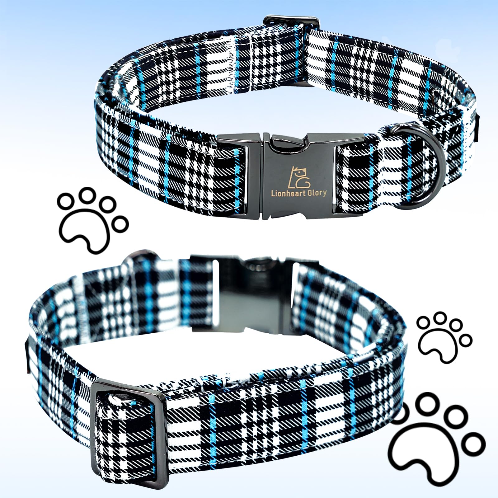 Lionheart Glory Dog Bow Collar Blue And Black Plaid Dog Collar For X-Large Dogs,Boy Dog Collars With Bowtie Spring Summer Collar