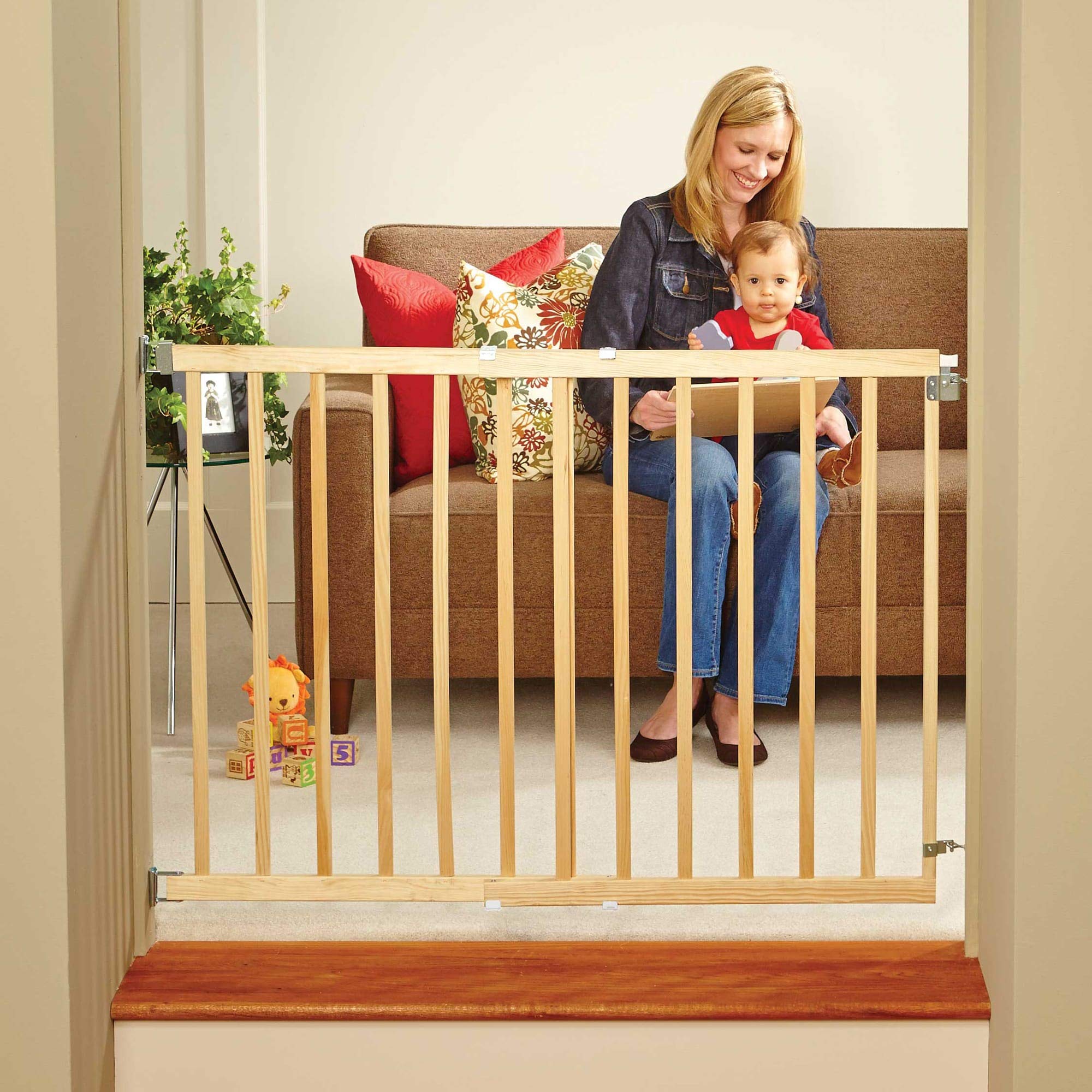 Toddleroo by North States Stairway Swing Wooden Gate, Baby Gate for Stairs. Fits 28"- 42" Wide. Hardware Mount. Child Gates for Doorways. Made in USA (30" Tall, Sustainable Hardwood)