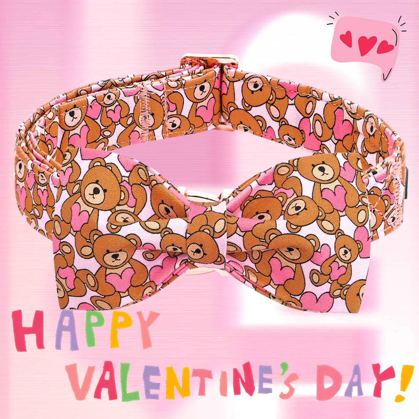 Lionheart Glory Dog Bow Collar With Hearts & Bows - Valentine'S Day Pink Collar For Medium Dogs
