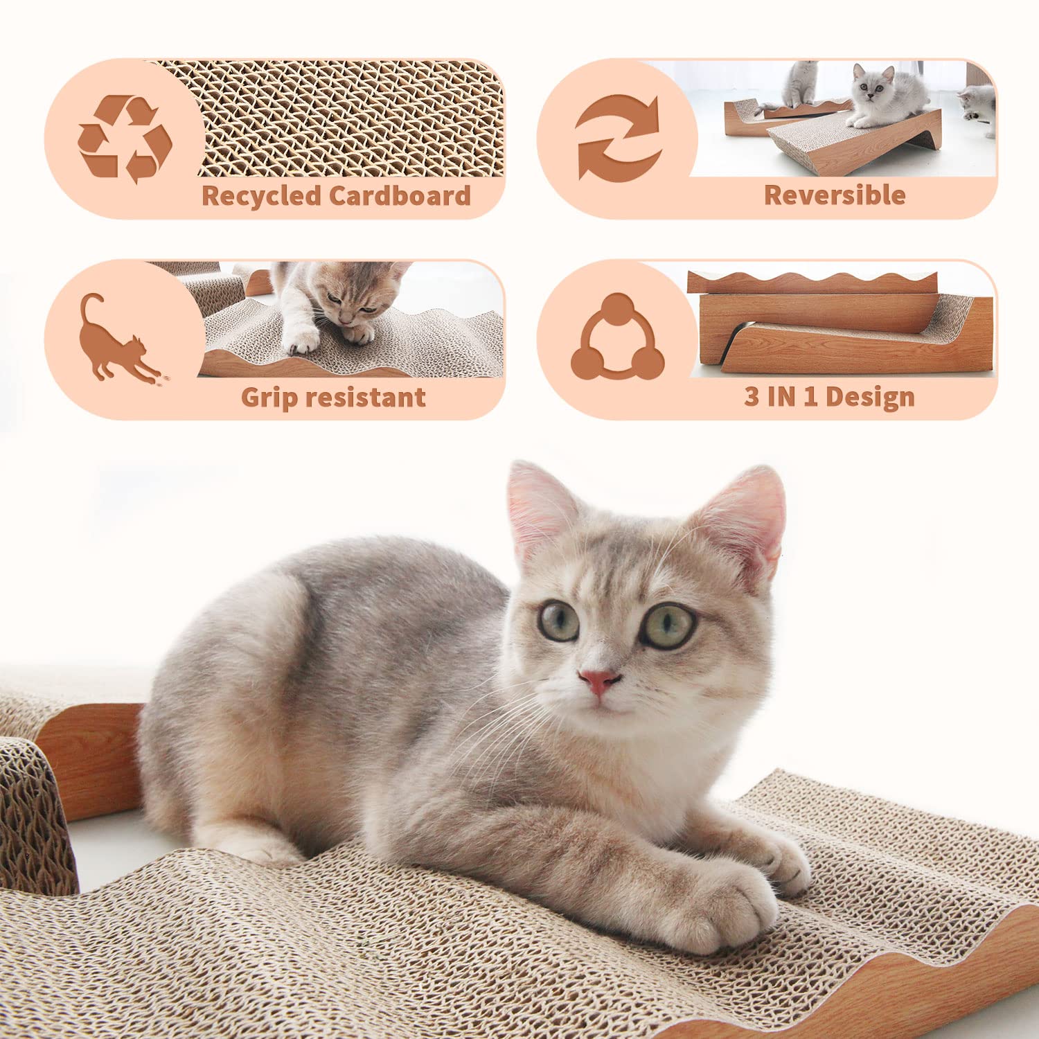Rumuuke Cat Scratch Pad- 3 In 1 Corrugated Cardboard Cat Scratcher For Indoor Cats, Professional Cat Scratching Board For Adult Cats, Catify Cat Scratcher Pads With Catnip