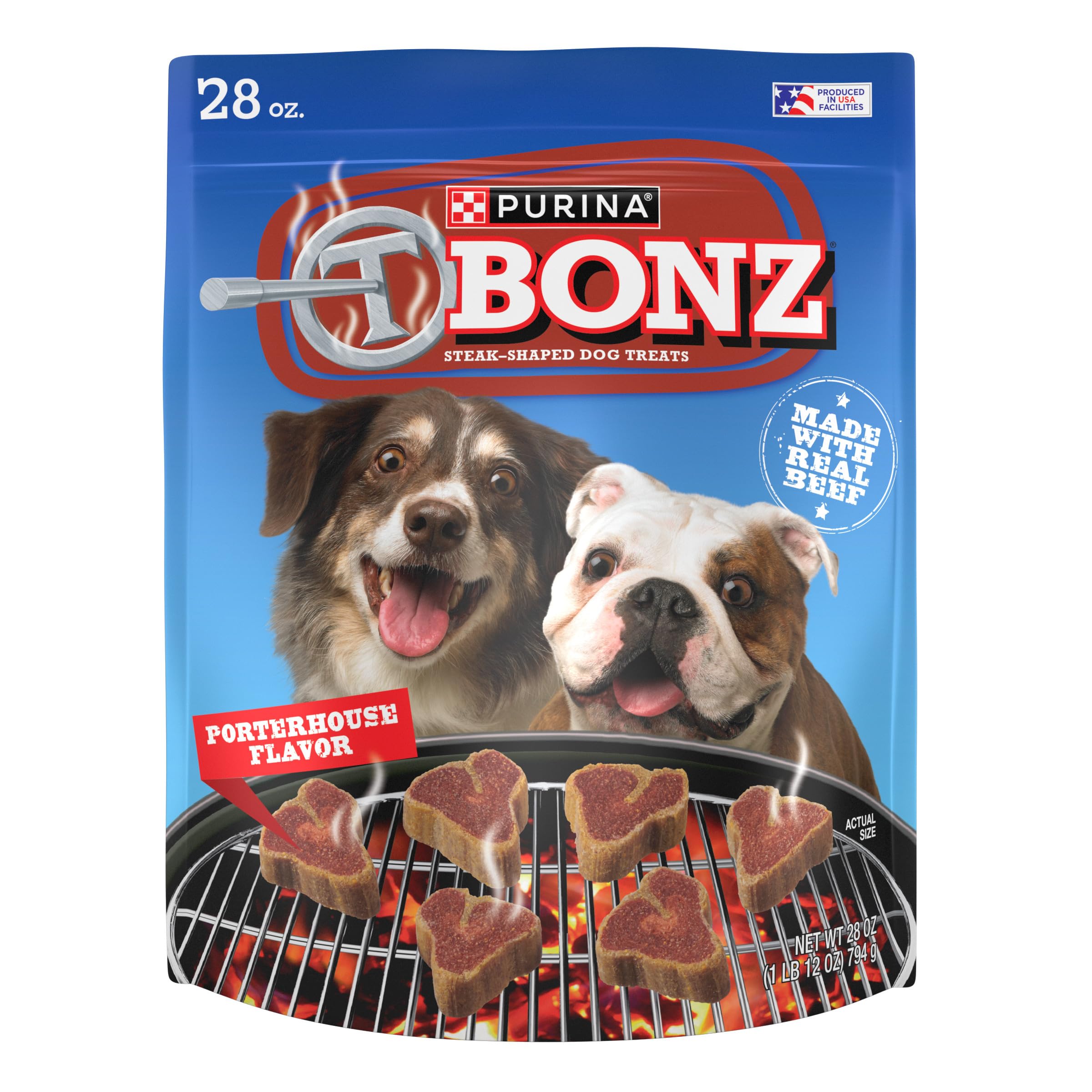 Purina T-Bonz Porterhouse Flavor Steak Shaped Dog Treats, Steak-Inspired Chewy Snacks for Dogs, 28 oz. Pouch