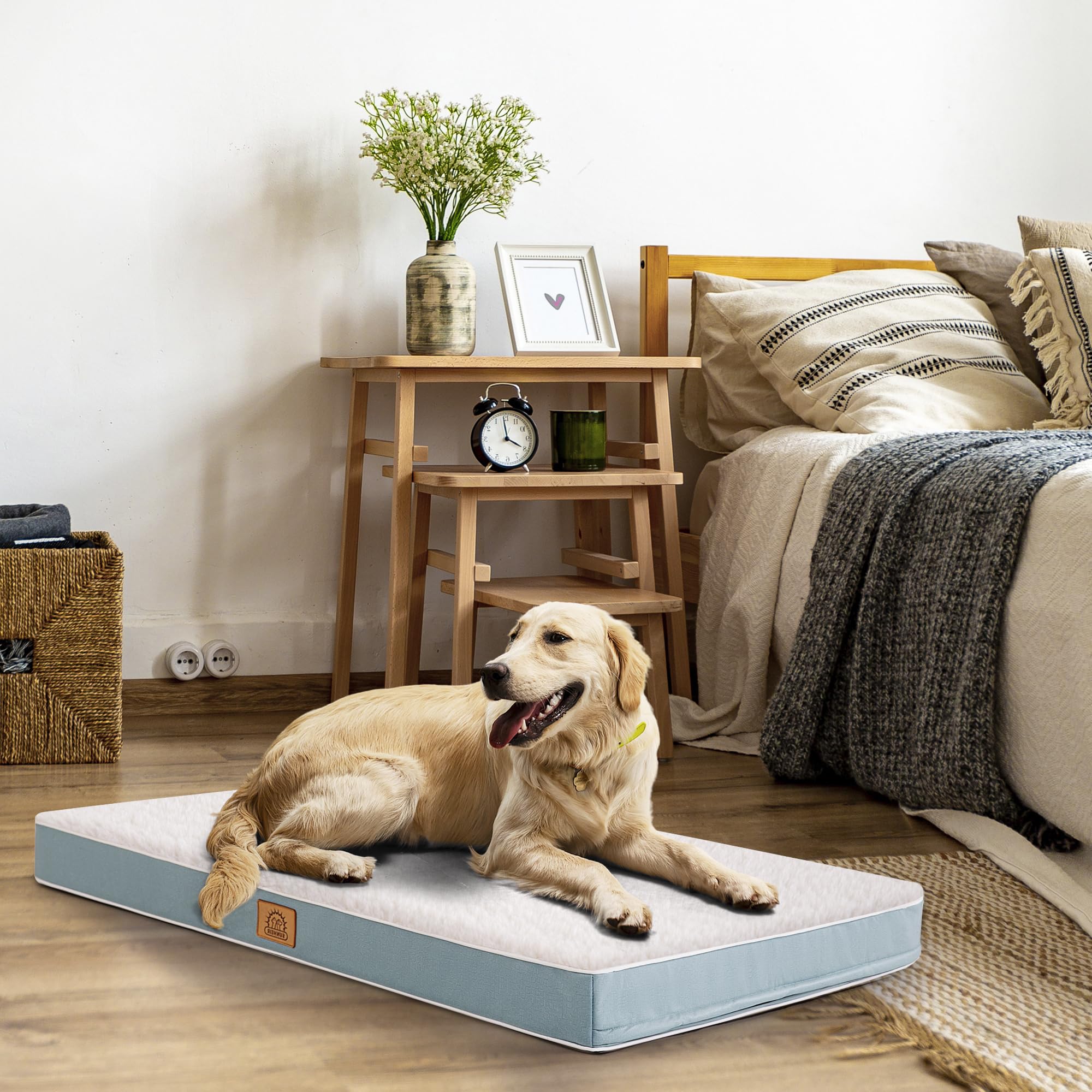 Extra Large Waterproof Dog Bed, Jumbo Orthopedic Dog Beds with Removable Washable Cover for Large Dogs, Pet Bed Mat Egg-Crate Fo