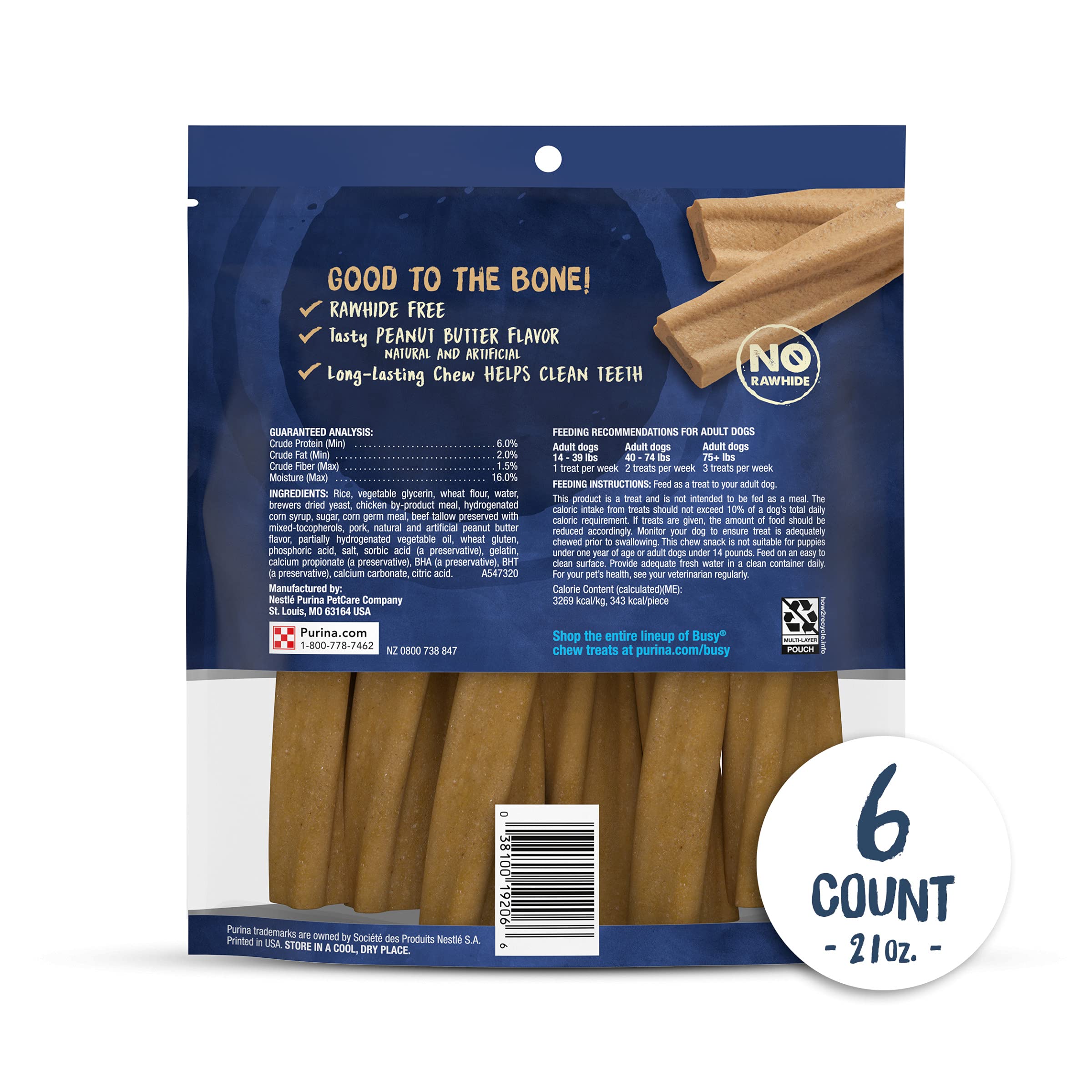 Purina Busy Bone Made in USA Facilities, Long Lasting Small/Medium Breed Adult Dog Chews, Peanut Butter Flavor - 6 Count (Pack o