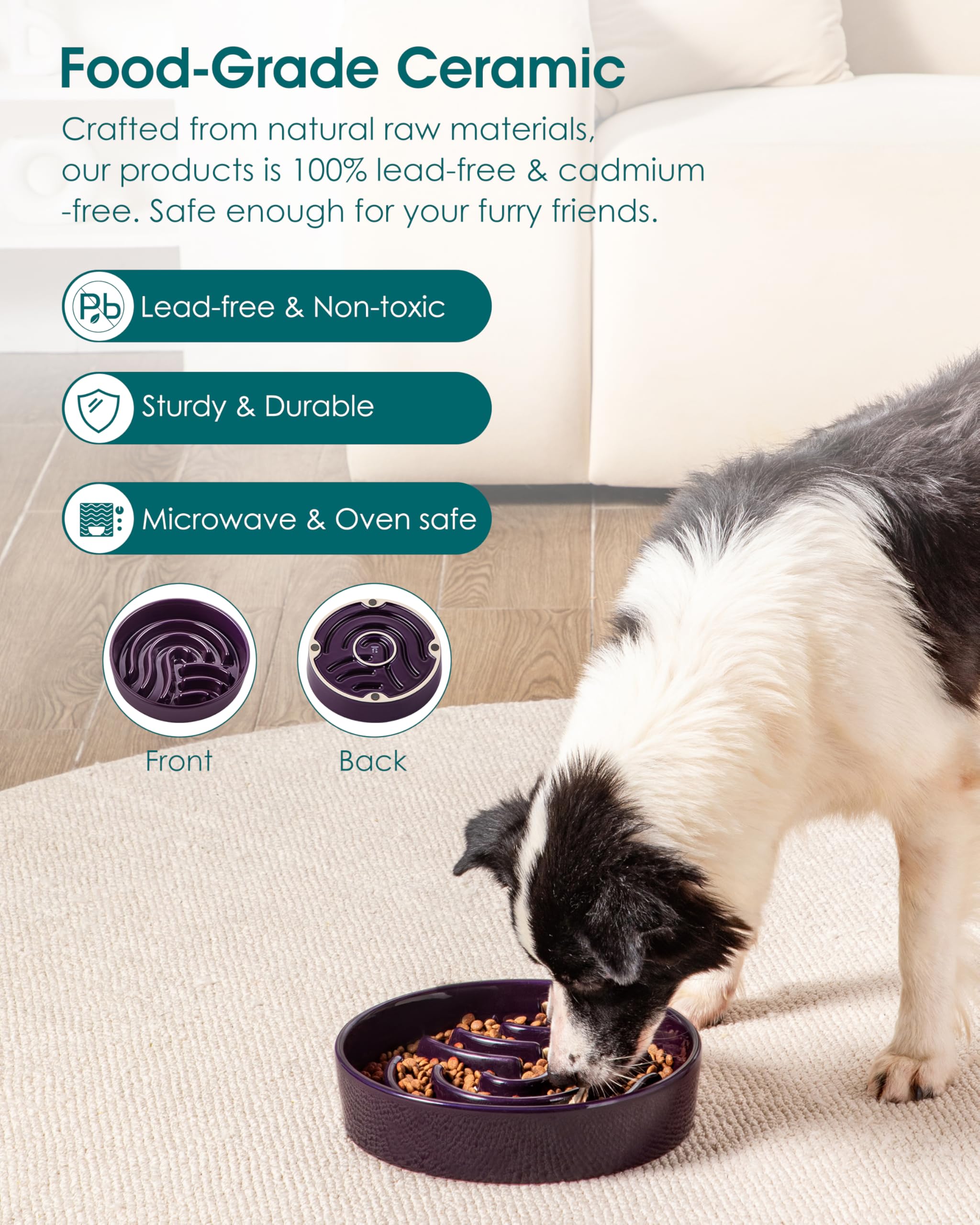 vancasso Slow Feeder Dog Bowl, 3 Cup Ceramic Slow Feeding Food Dish for Large Breed, Puzzle Dog Food Bowl for Fast Eater, Dark P