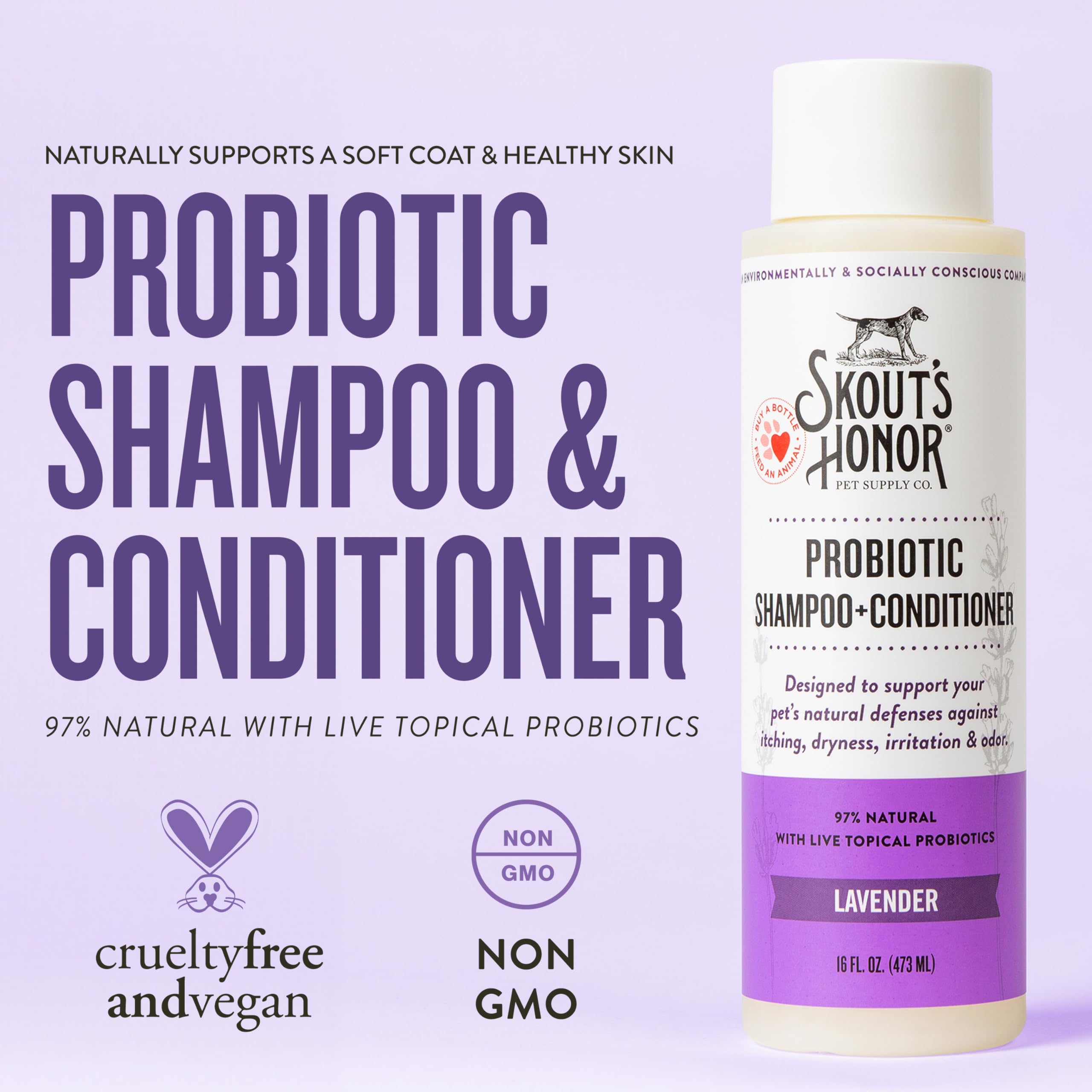 Skout's Honor Probiotic Pet Shampoo & Conditioner with Avocado Oil & Omega-3s, 97% Natural, Paraben & Sulfate-Free, Cruelty-Free