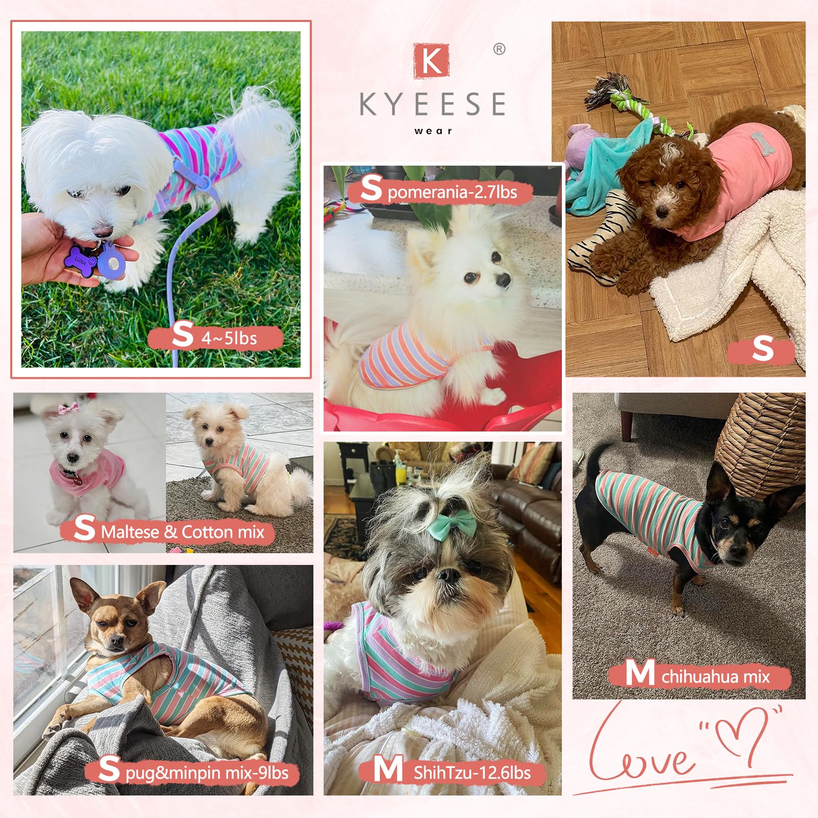Kyeese 2Pack Dog Shirts Striped For Small Dogs Soft Stretchy Pet T-Shirts Lightweight Tank Top Sleeveless Vest Breathable Cat Ou