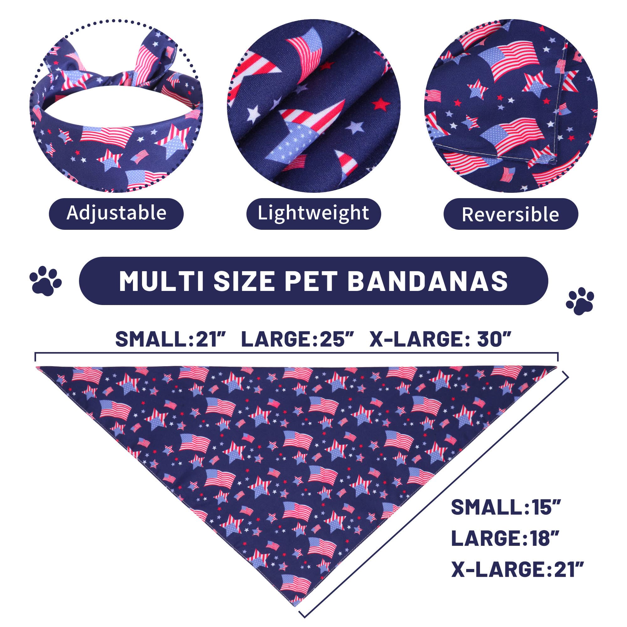 Gofshy 4Th Of July Dog Bandanas Xlarge 2Pcs, American Flag Patriotic Scarf, Independence Holiday Bandana,Premium Durable Triangl