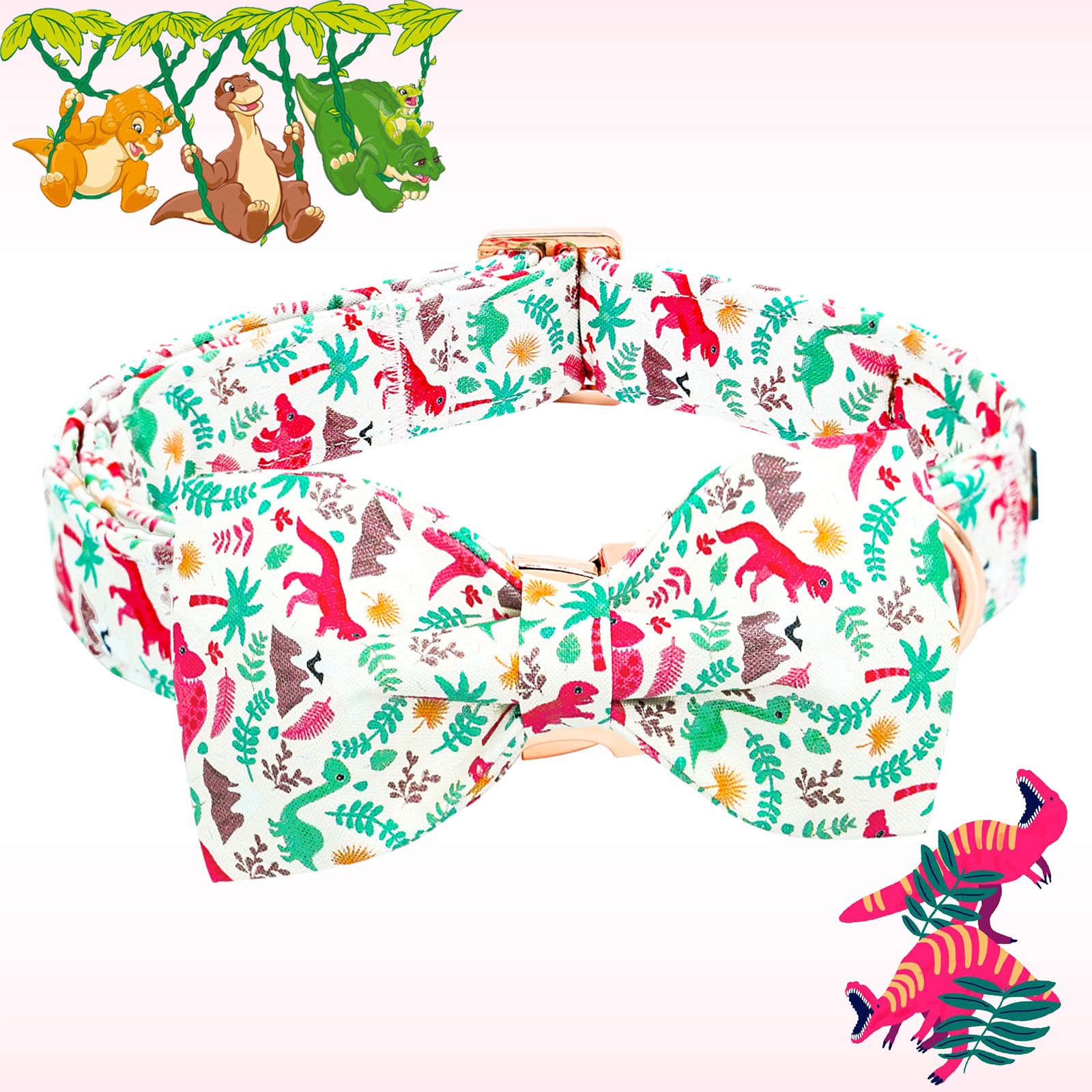 Lionheart Glory Dog Collar, Cute Dog Bow Collar Boy Girl Dog Collars With Bow Adjustable Dinosaur Bowtie Collar For Small Dogs P