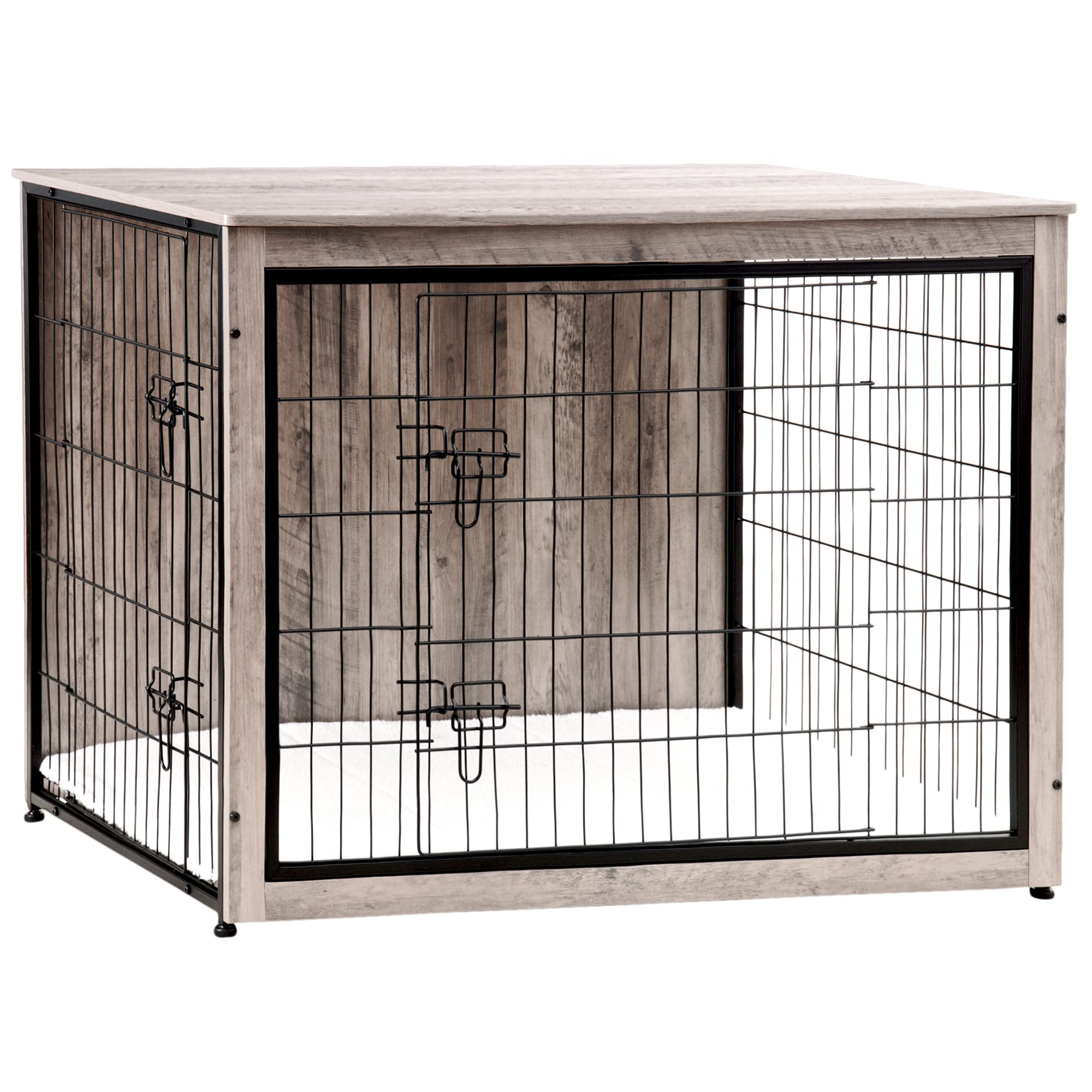 Dwanton Dog Crate Furniture With Cushion, Xl Wooden Dog Crate With Double Doors, Large Dog Crate Furniture, Dog Kennel Indoor, Dog House, Extra Large, 43.3' L, Greige