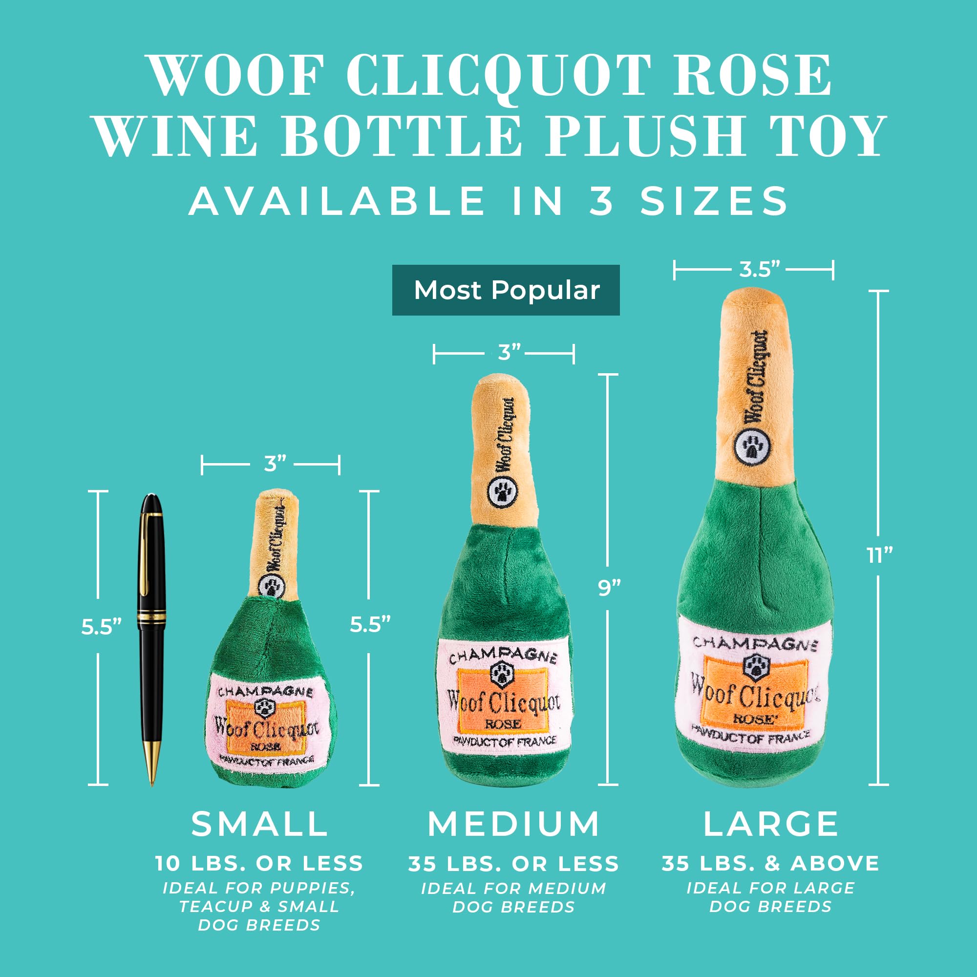 Haute Diggity Dog Woof Clicquot Rose', Plush Designer Dog Toys With Interactive Squeaker, Stimulating Pet Enrichment, Machine-Wa