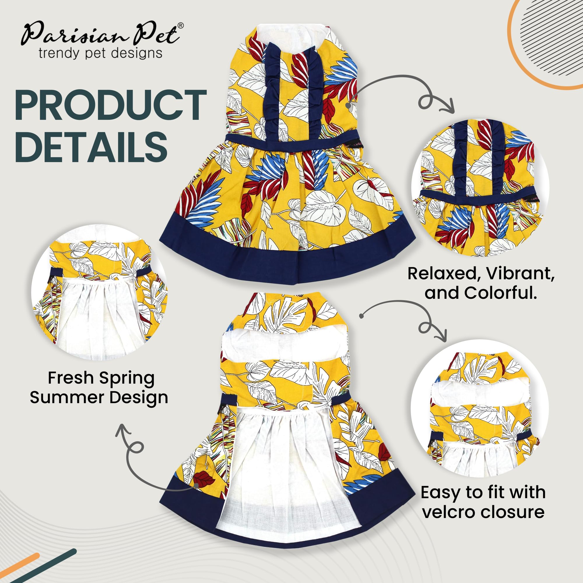 Parisian Pet Tribal Leaves Summer Dress - Magic Strap Closure Beach Outfit - Lightweight And Breathable Dresses For Large Dogs G