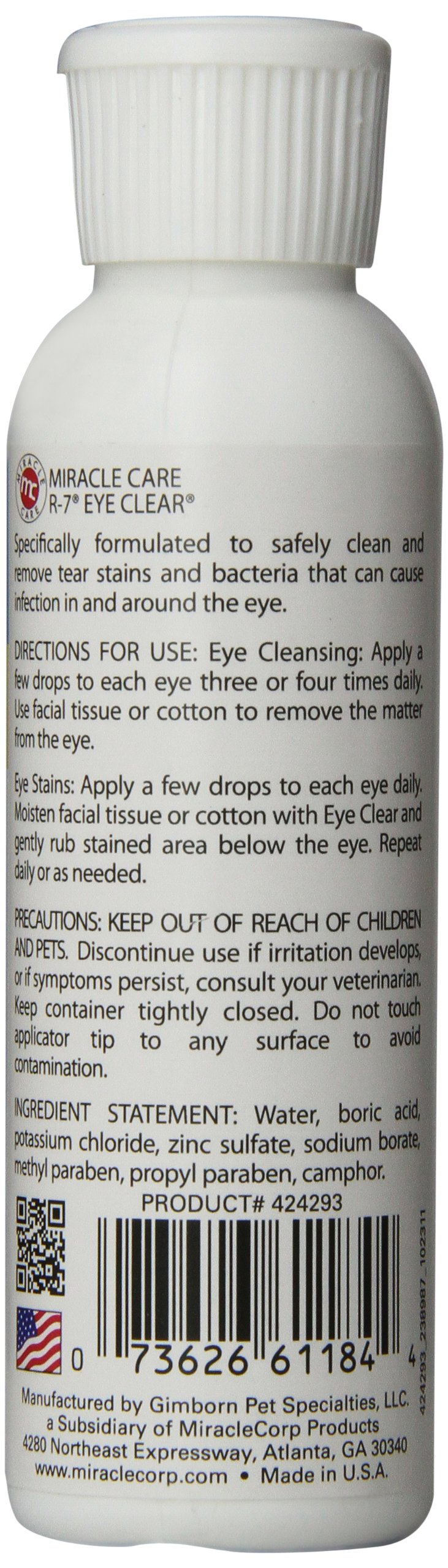 Miracle Care Eye Clear for Dogs and Cats, 4 Ounce, Non Stinging Eye Drops to Remove Tear Stains and Debris