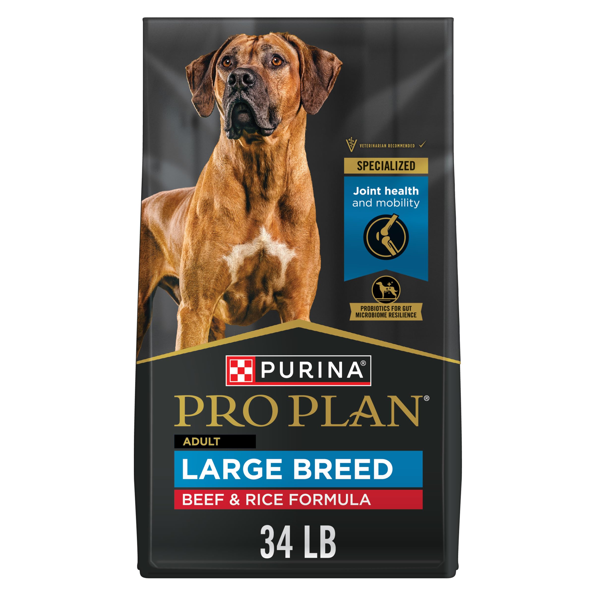 Purina Pro Plan Large Breed Dry High Protein Dog Food with Probiotics for Dogs, Beef and Rice Formula - 34 lb. Bag