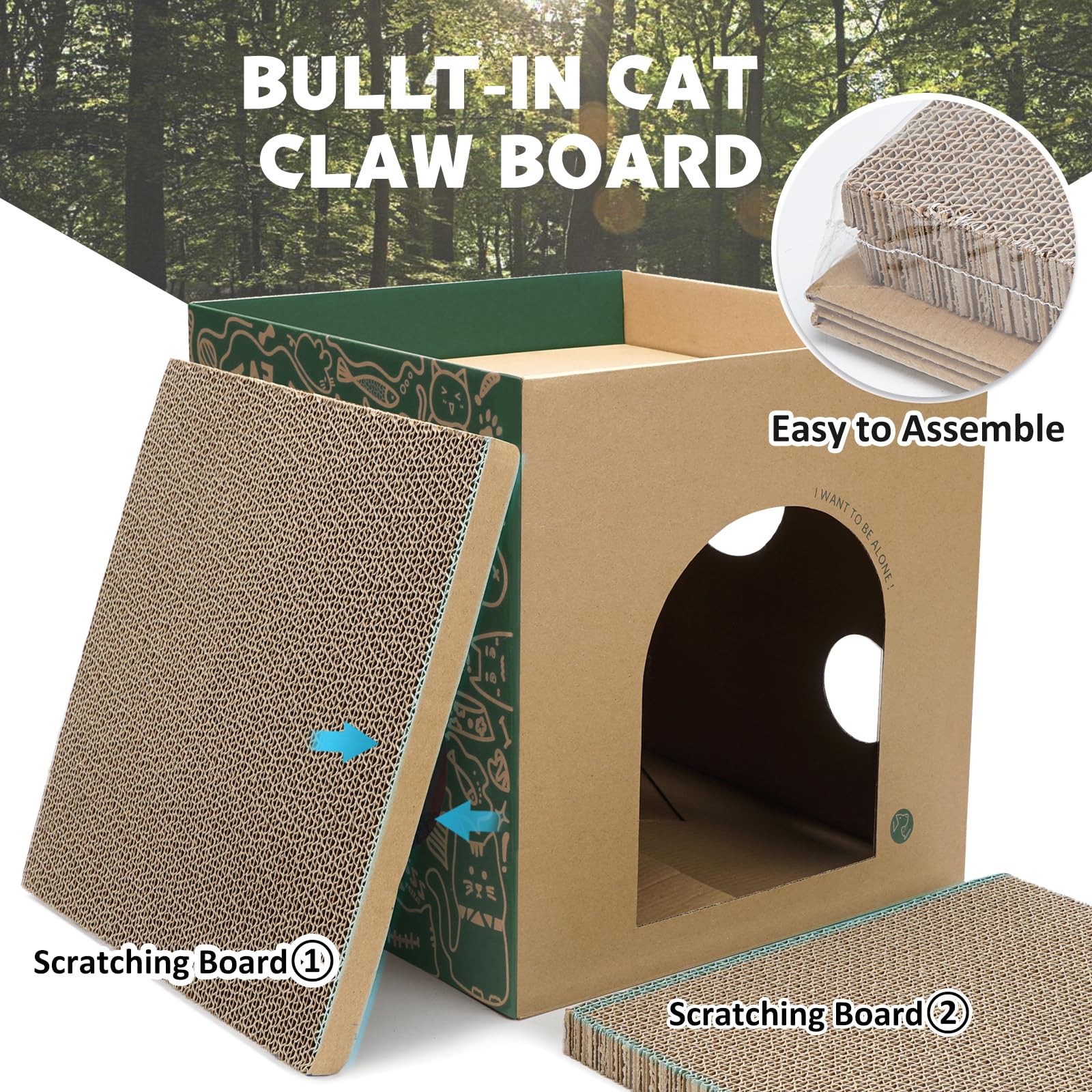 Cardboard Cat House With 2 Story Scratch Pads Cat Play House For Indoor Cats Corrugated Scratcher Box Cat Scratching Toy For Cat