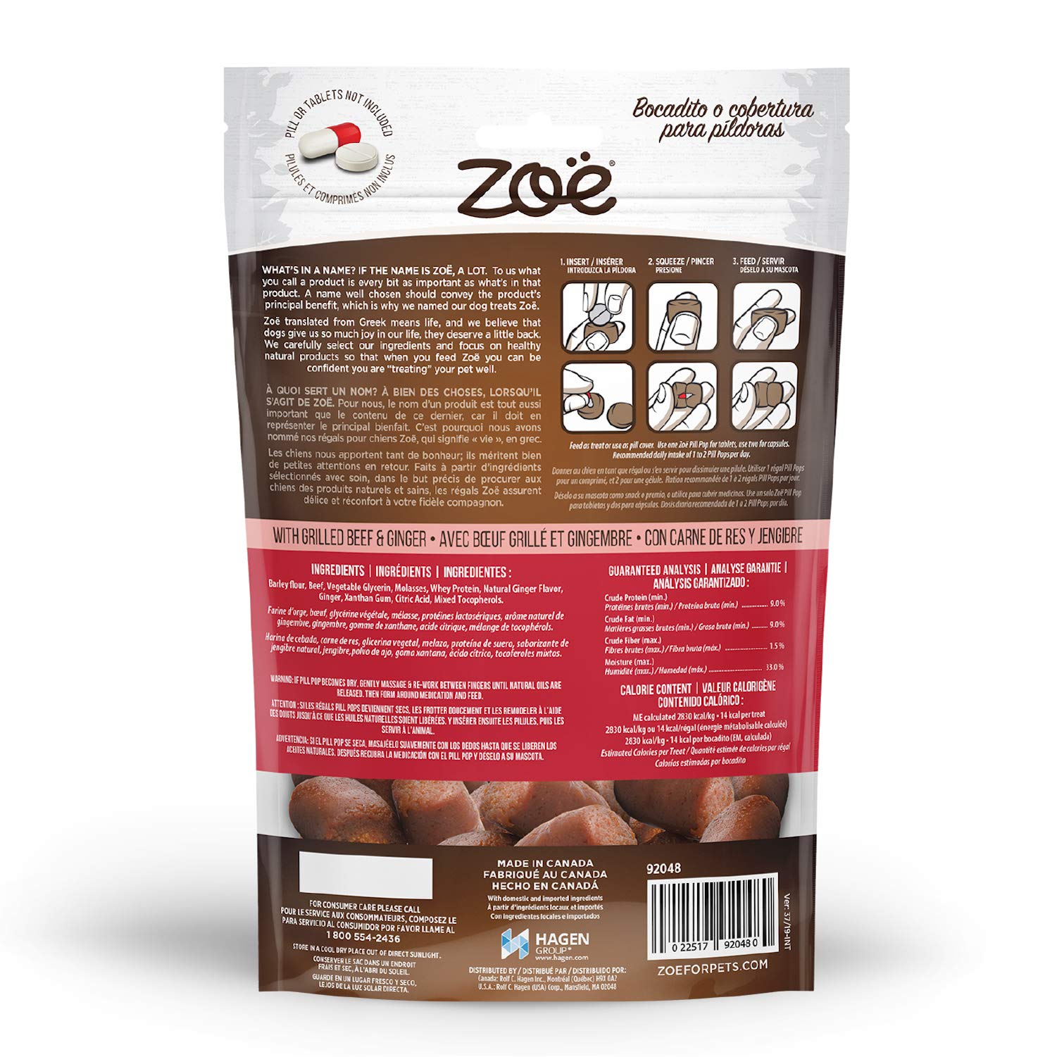 Zoe Zo Pill Pops for Dogs, Healthy Dog Treats, All Natural Dog Treats to Hide Medication, Grilled Beef with Ginger Recipe, 3.5 o