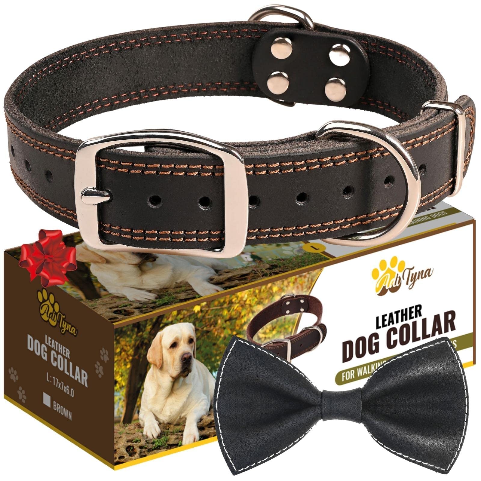 Adityna Heavy Duty Leather Dog Collar For Extra-Large Dogs - Black Xl Dog Collar - Soft And Strong Big Dog Collar (Extra-Large, Black)