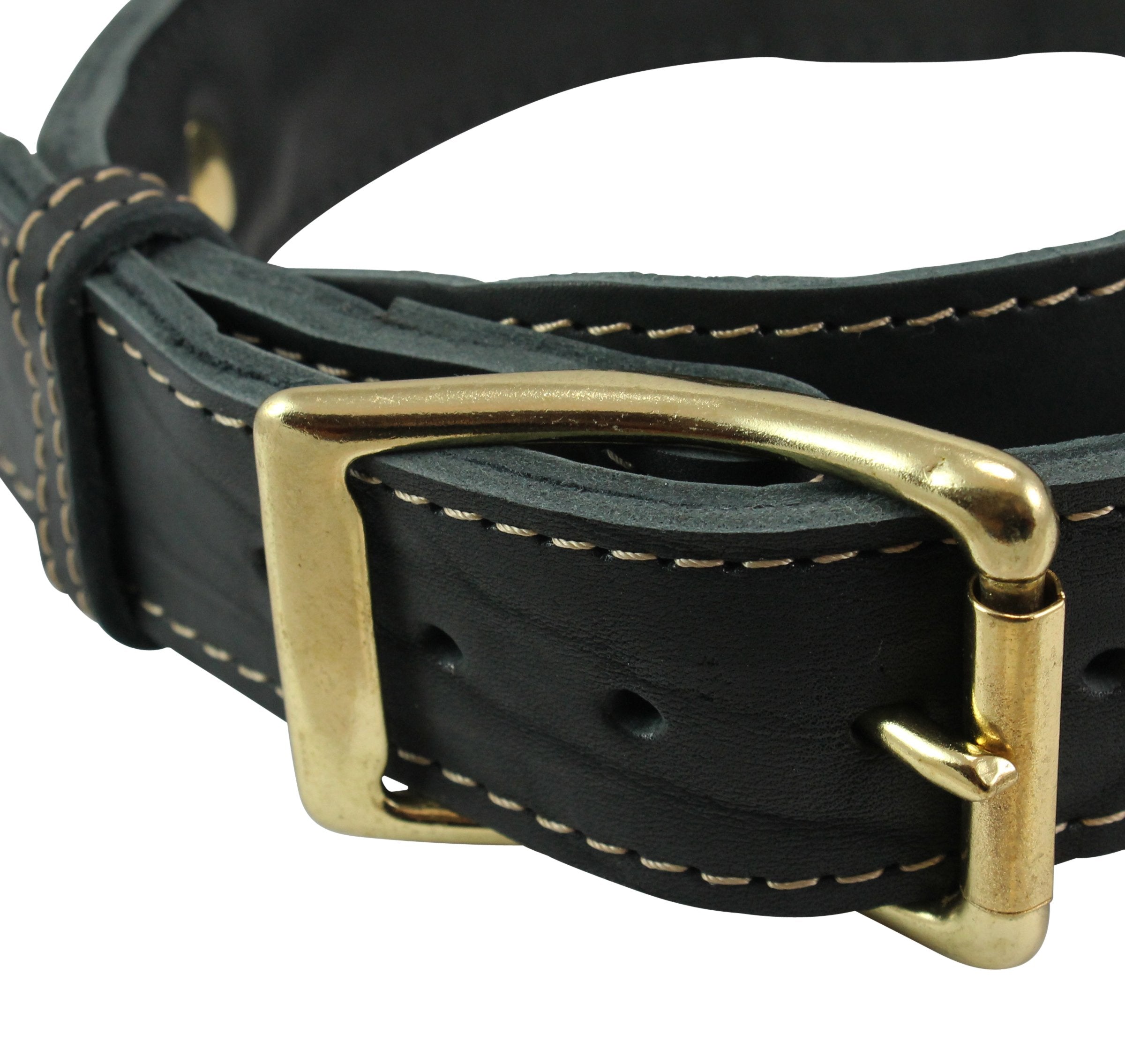 Genuine Leather Dog Collar, Rolled Leather Handle Black (Large: Neck: 18'-21')