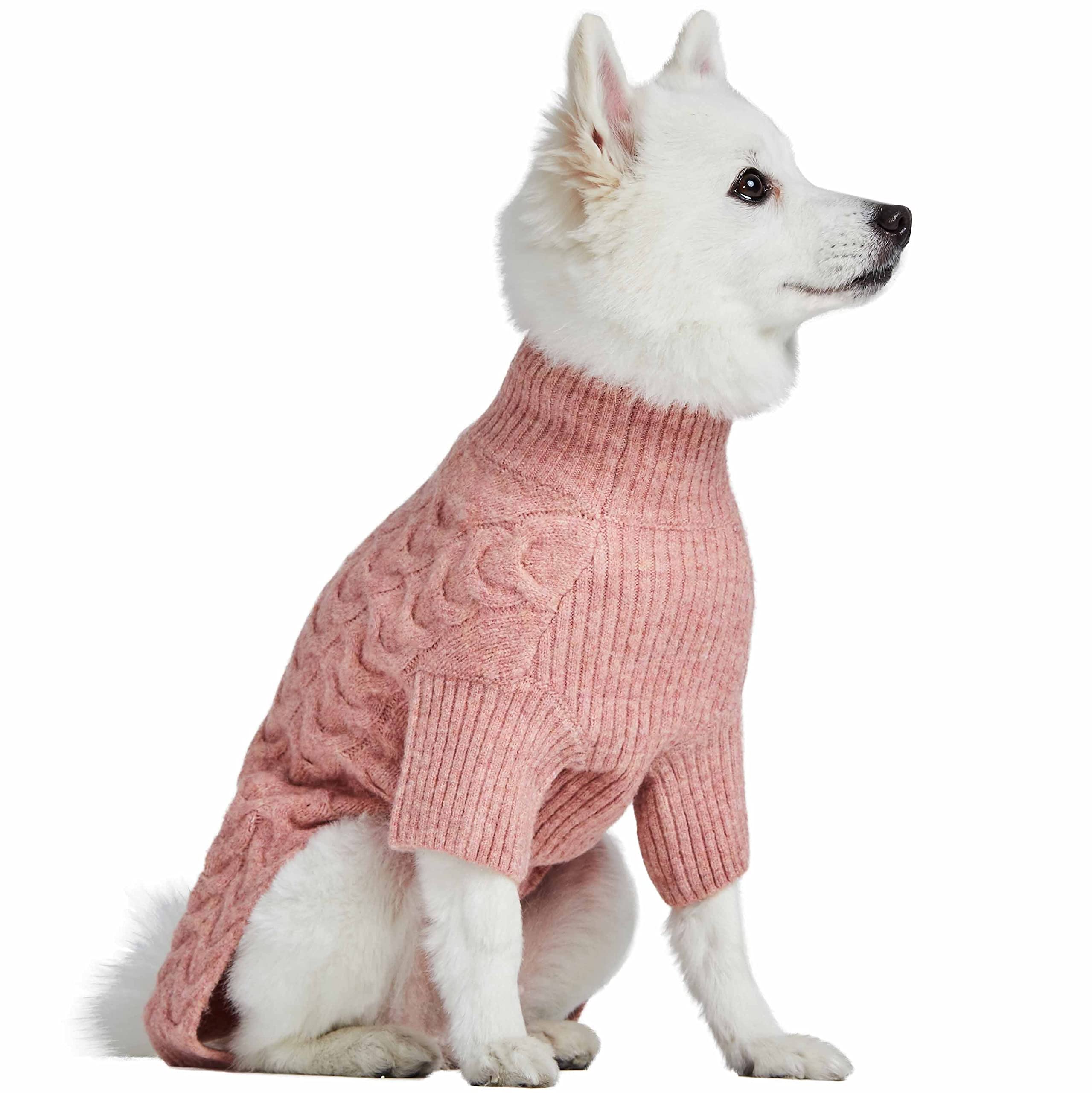 Blueberry Pet Classic Fuzzy Textured Knit Pullover Turtle-Neck Dog Sweater In Rainbow Pink, Back Length 14'', Pack Of 1 Clothes