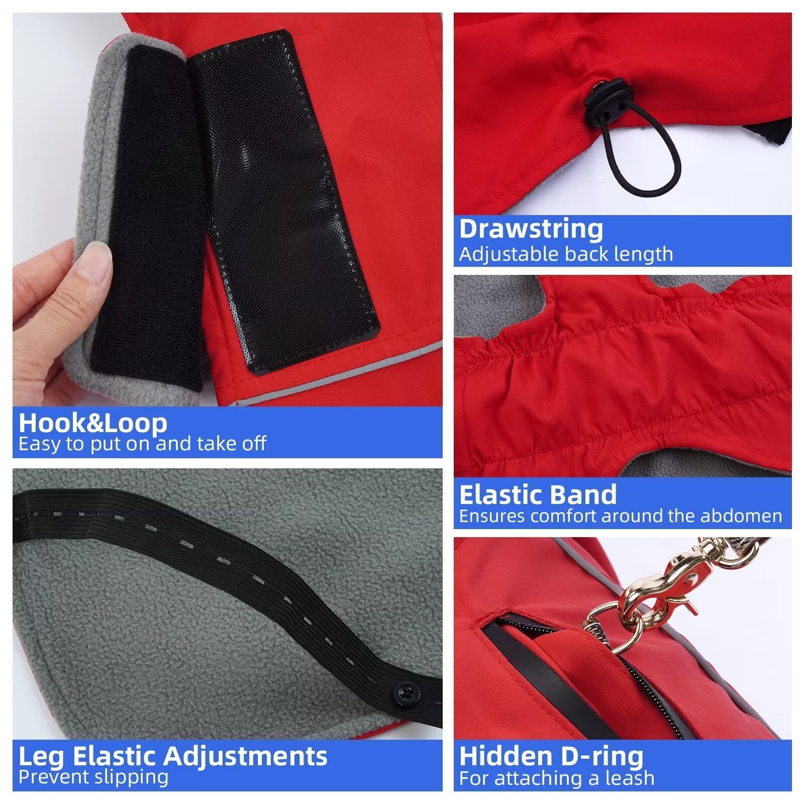 Migohi Dog Coat - Waterproof, Warm, Perfect For Hiking & Camping, Fits Medium Dogs & Schnauzer, Jack Russell Terrier, Red