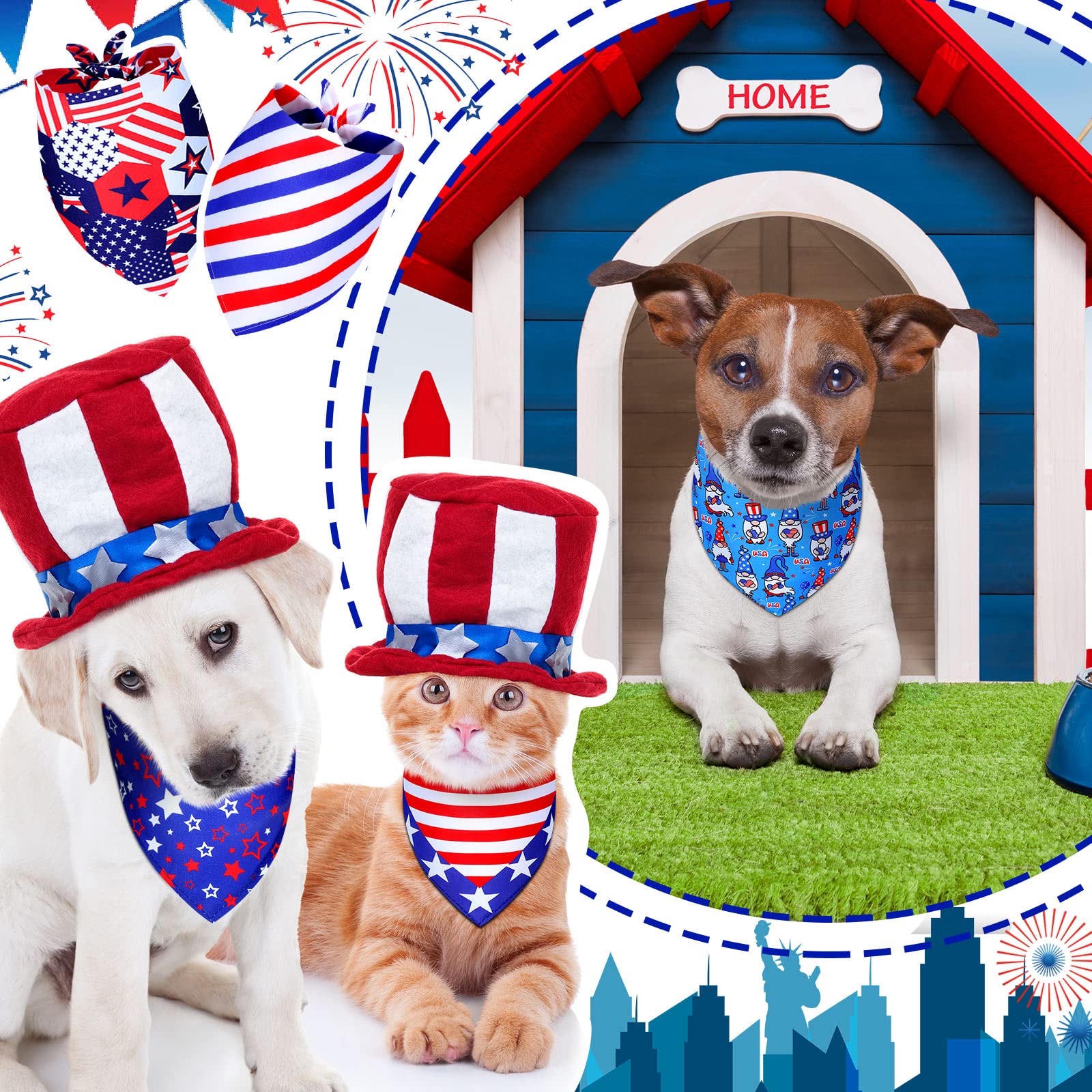 Sadnyy 40 Pcs Memorial Day Dog Bandana Bulk Patriotic American Flag Star Stripe Adjustable Bandana For Dogs 4Th Of July Puppy Ke