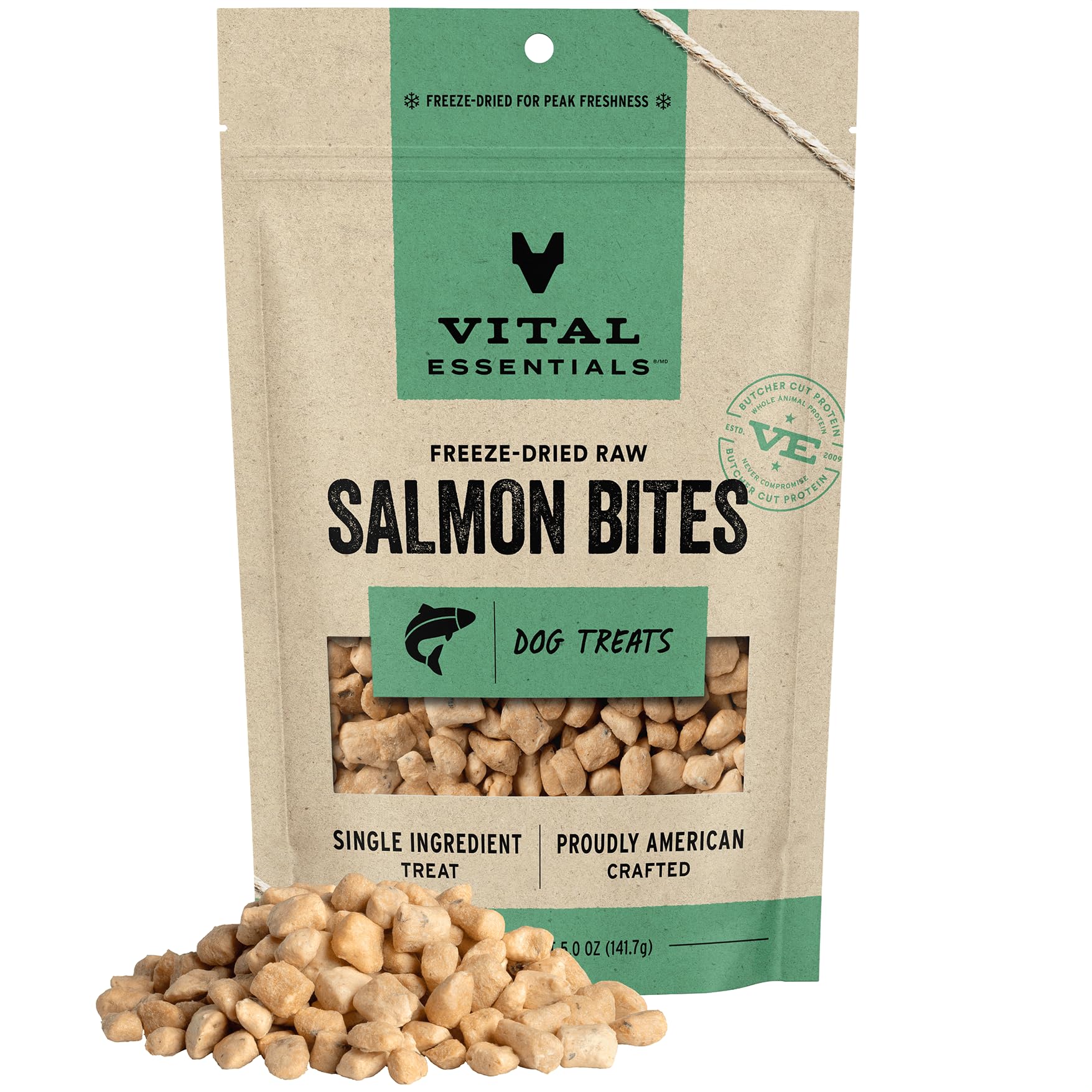 Vital Essentials Freeze Dried Raw Whole Animal Dog Treats, Salmon Bites, 5 oz | Premium Quality High Protein Training Treats | G