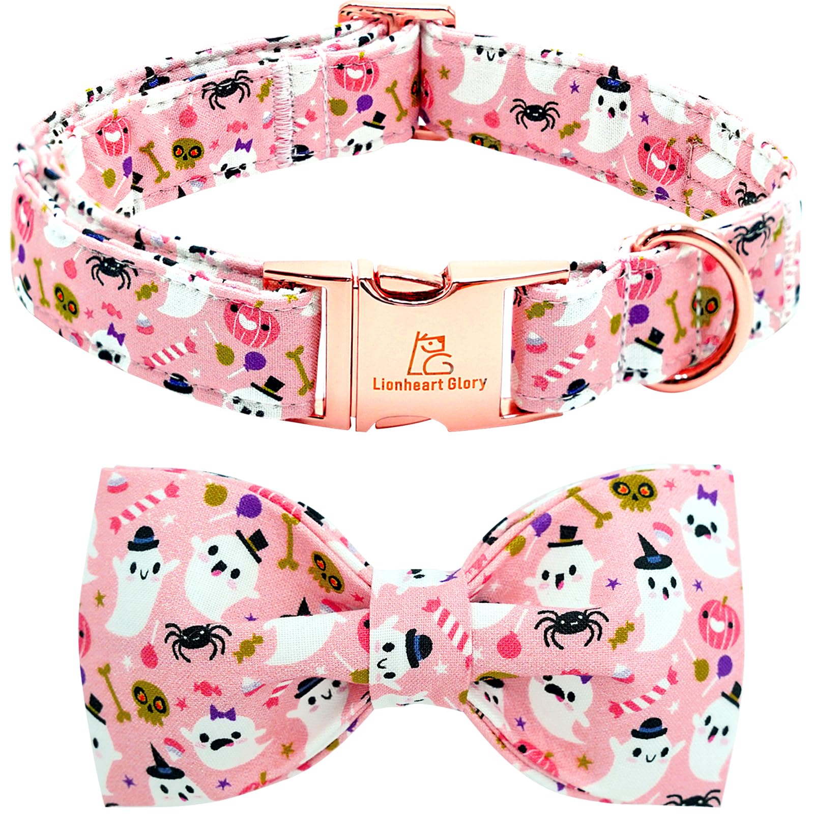 Lionheart Glory Halloween Dog Collar Bowtie - Heavy Duty Adjustable Fall Holiday Collar For Medium Dogs - Bow For Female Or Male