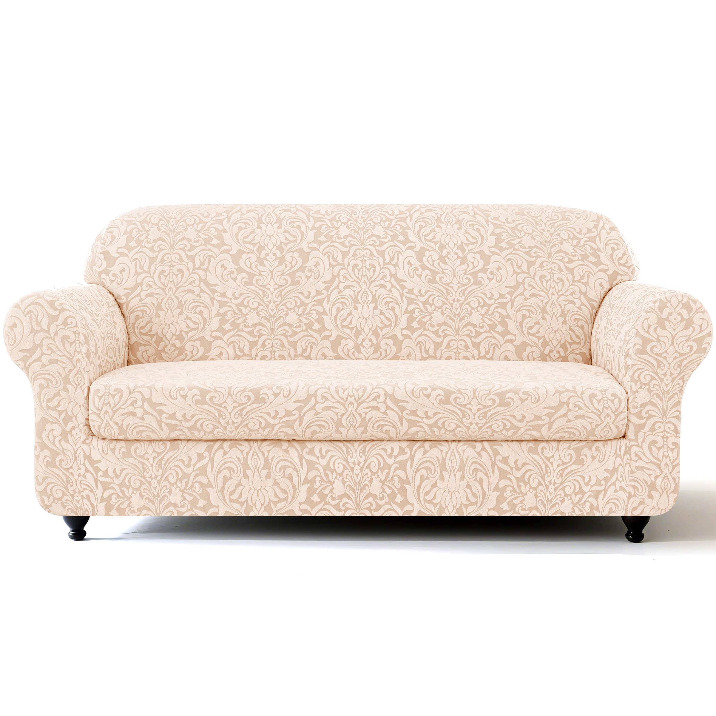 SUBRTEX 2 Piece Loveseat Covers, Jacquard Damask 2 Seater Couch Cover with Seat Cushion, Stretch Non Slip Furniture Protector fo