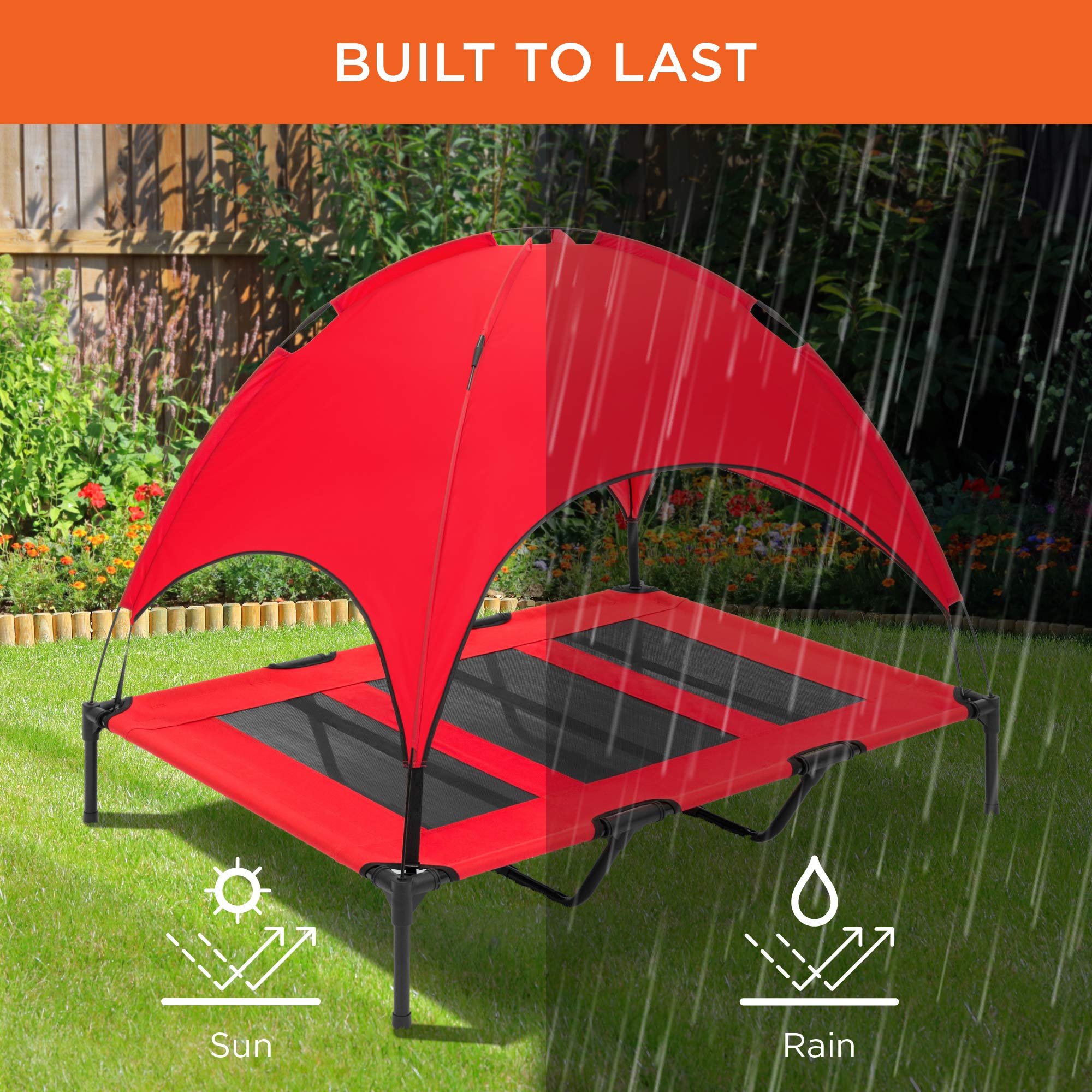 Best Choice Products 48In Elevated Cooling Dog Bed, Outdoor Raised Mesh Pet Cot W/Removable Canopy Shade Tent, Carrying Bag, Breathable Fabric - Red