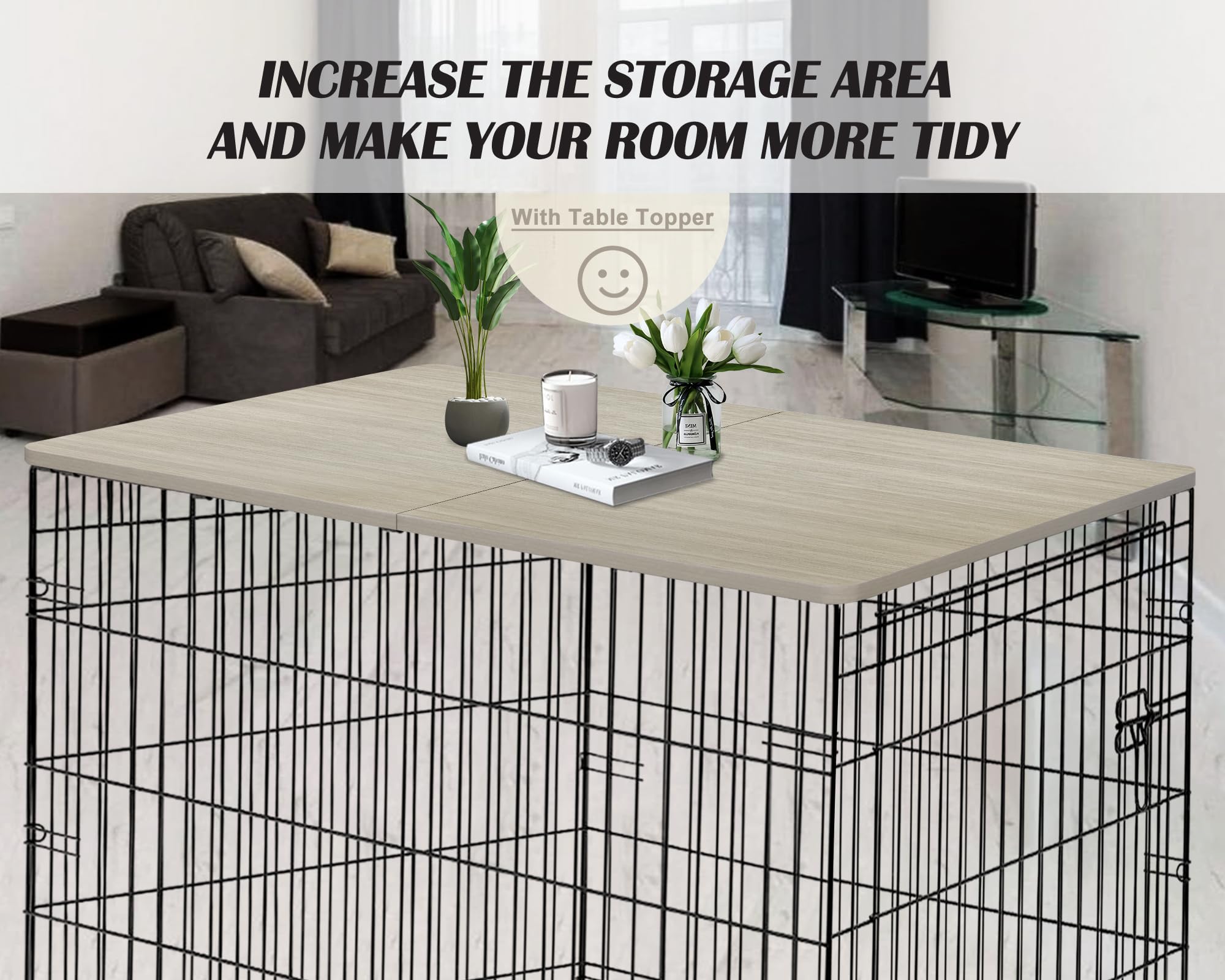 Deblue Dog Crate Topper, Crate Topper For 42In Wire Dog Cages, Wooden Dog Kennel Table Top For Large Dog, Foldable, Portable, Mo