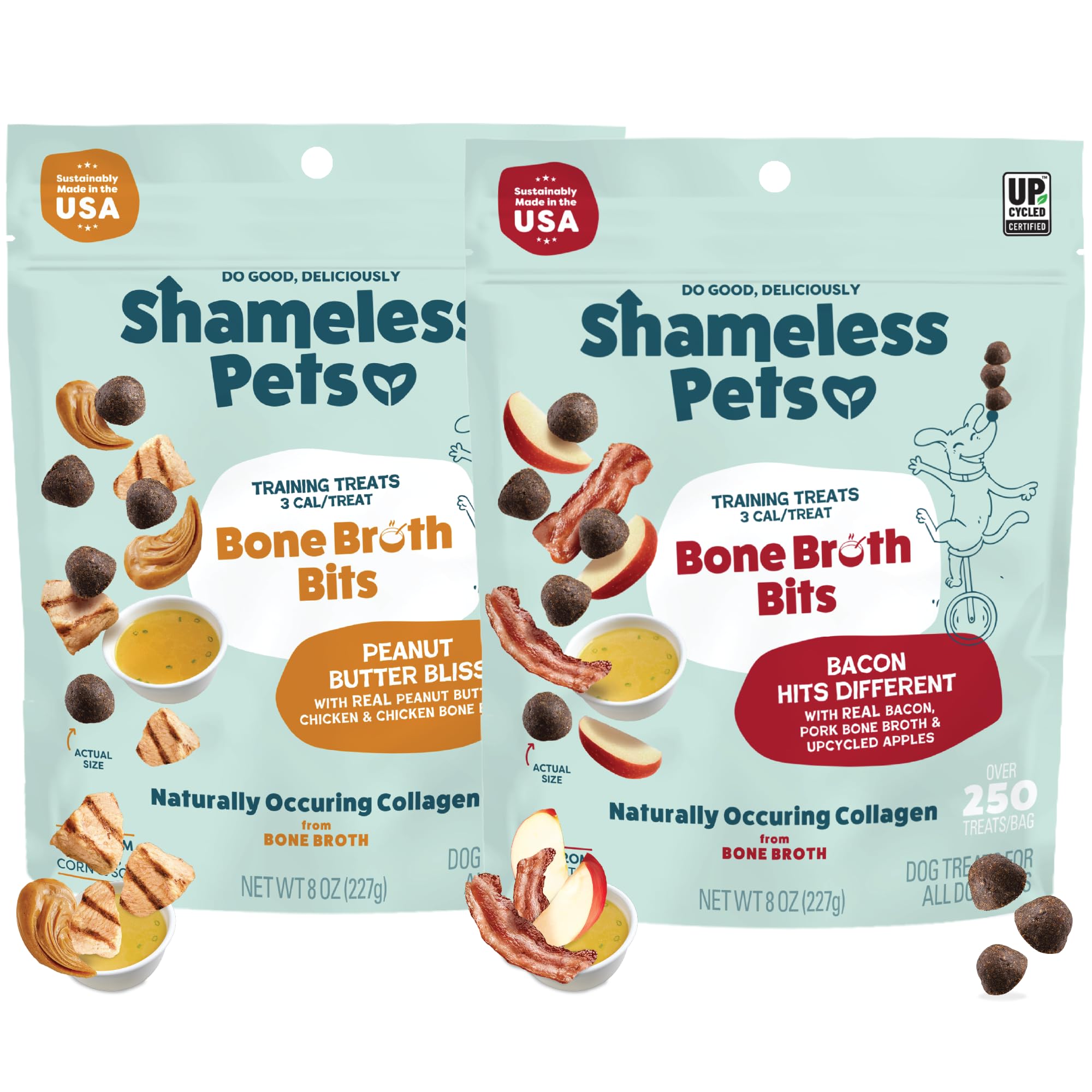 Shameless Pets Dog Training Treats Bacon/Apple and Chicken/Peanut Butter - Natural and Soft Puppy Treats with Collagen - Medium 