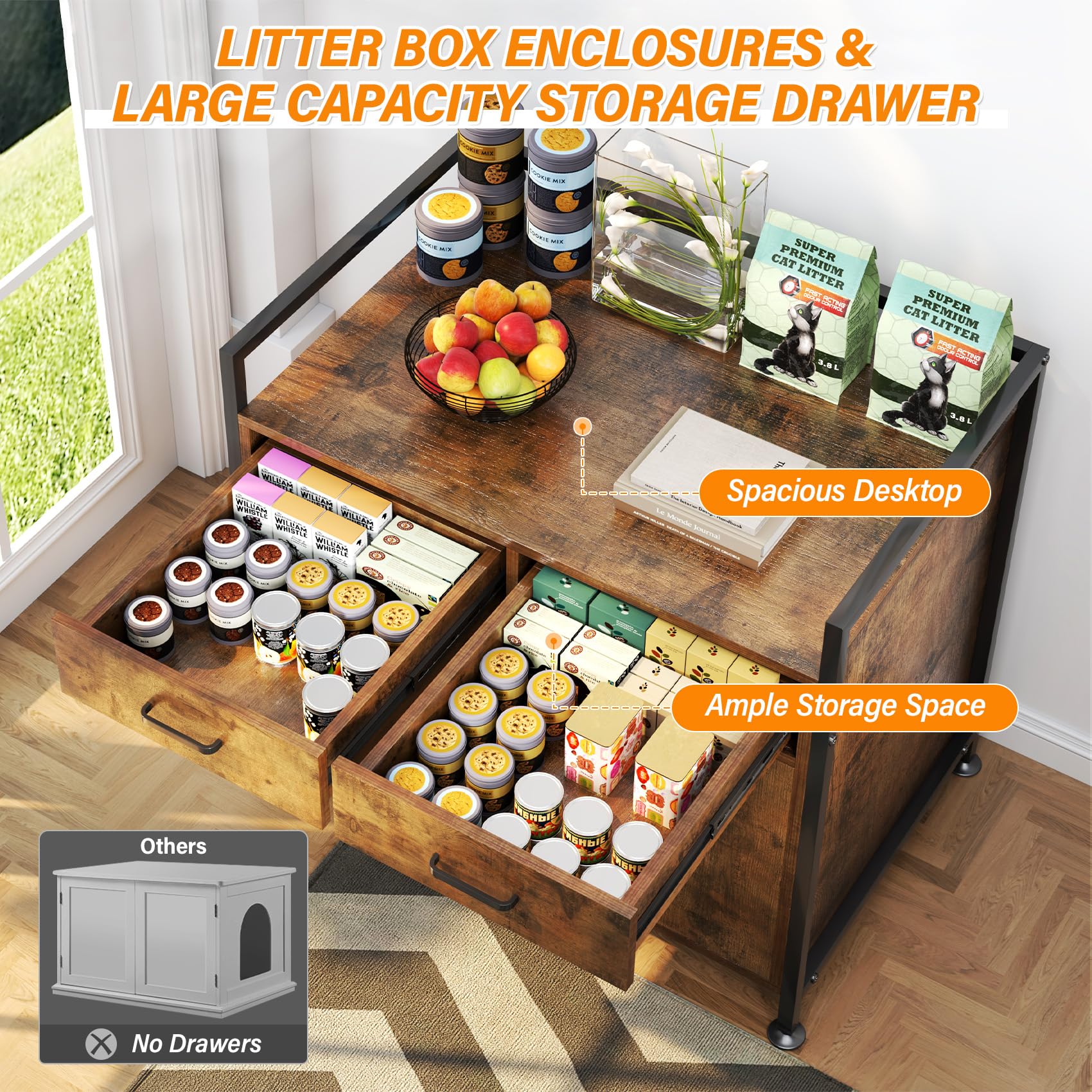 Tc-Homeny Cat Litter Box Enclosure Furniture Storage Cabinet For Living Room