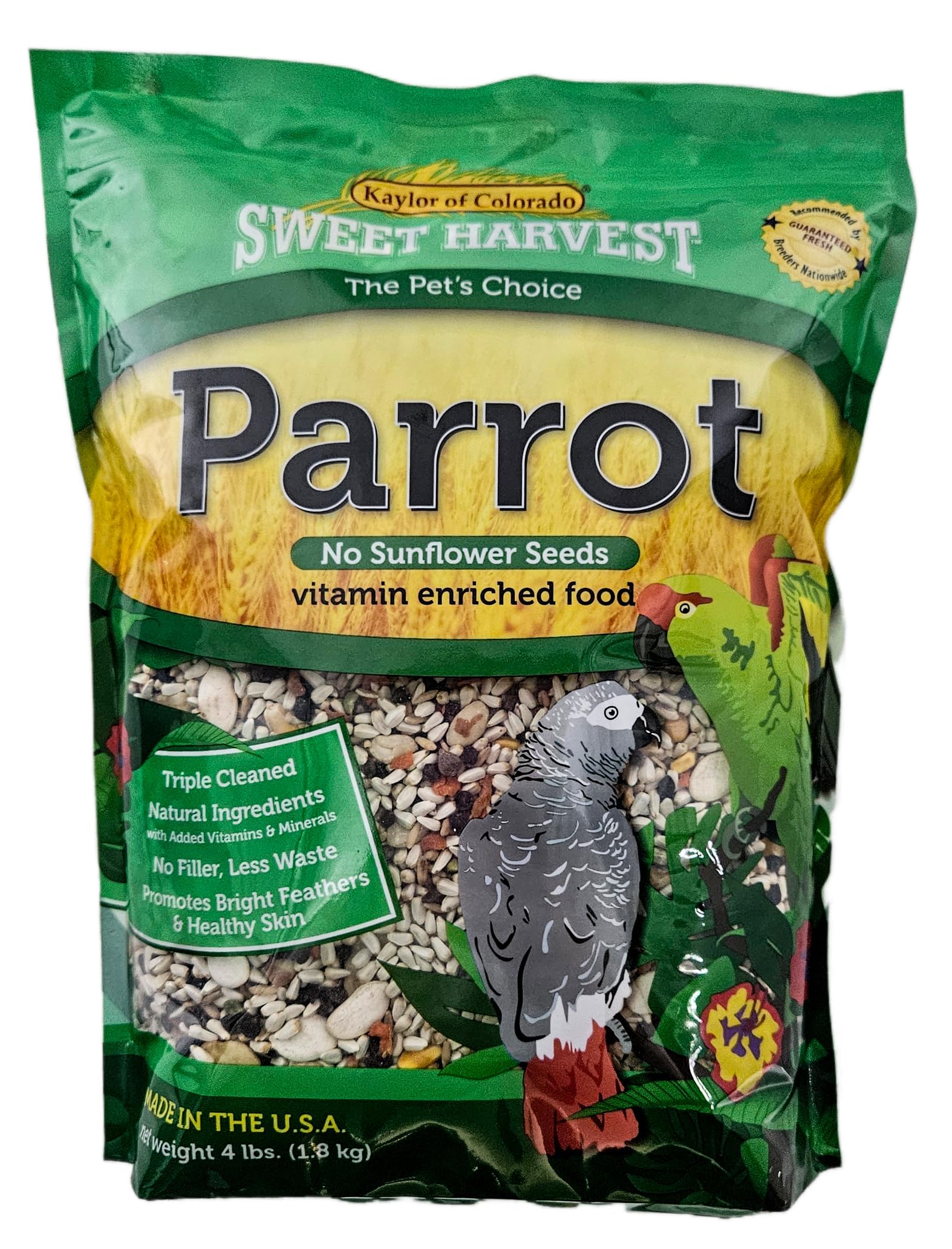 Sweet Harvest Parrot Bird Food (No Sunflower Seeds), 4 lbs Bag - Seed Mix for a Variety of Parrots