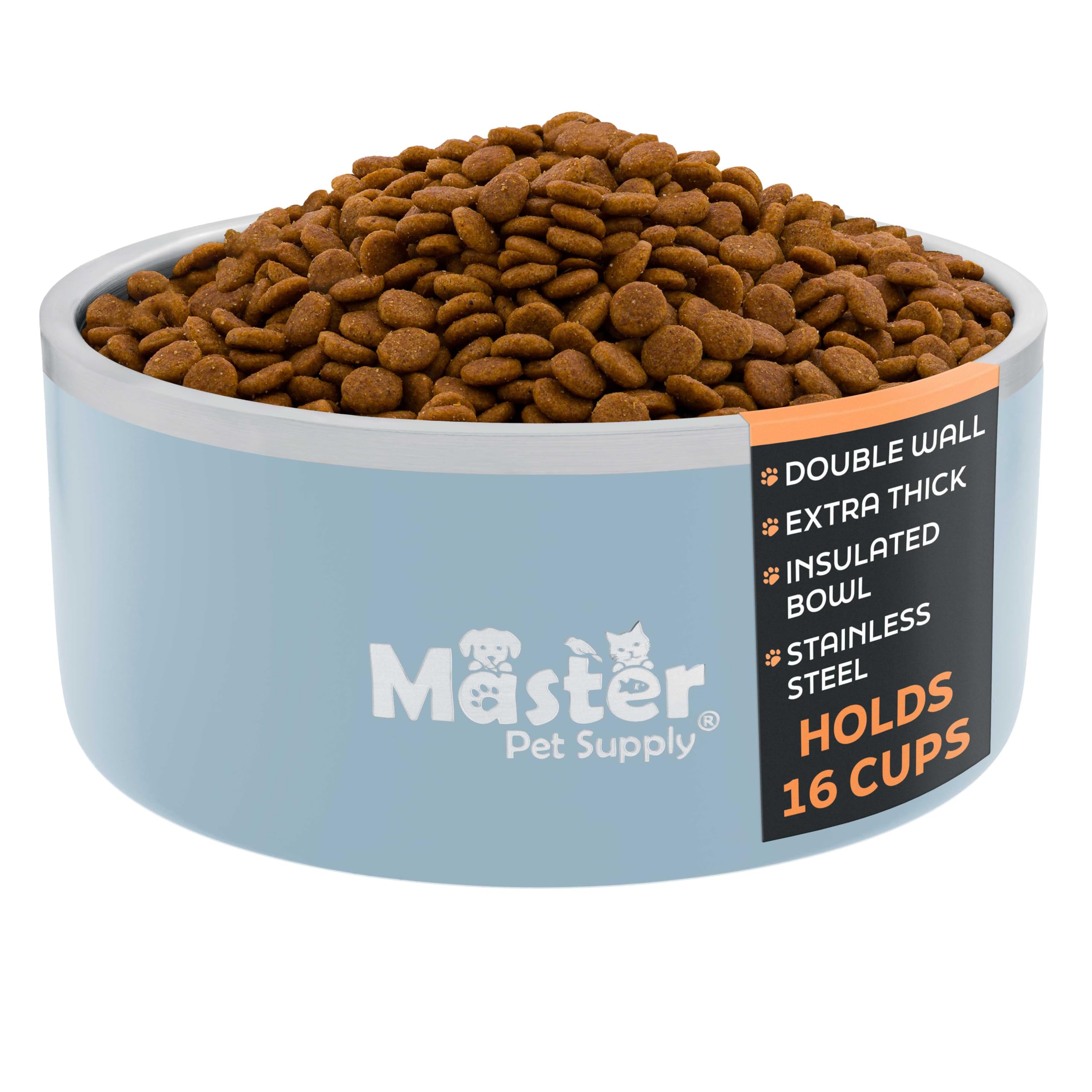 Master Pet Supply Stainless Steel Dog Bowls - 128 oz, Heavy Duty - Glacier Blue, Double Wall Extra-Thick Insulated, Non-Slip Pet