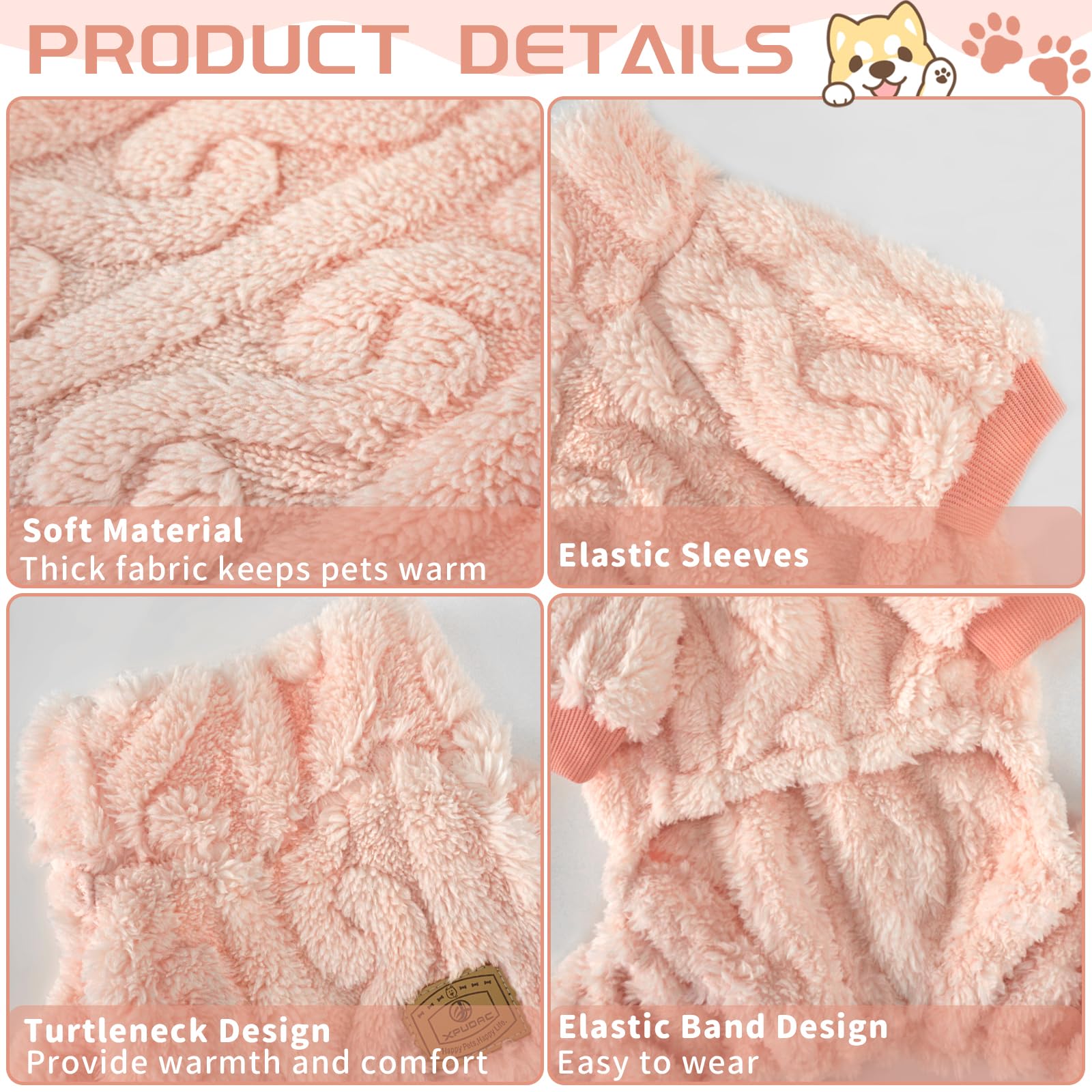 Xpudac Dog Sweater, Winter Clothes For Small Medium Dogs, Girl Fleece Pajamas For Christmas - Peach, Medium