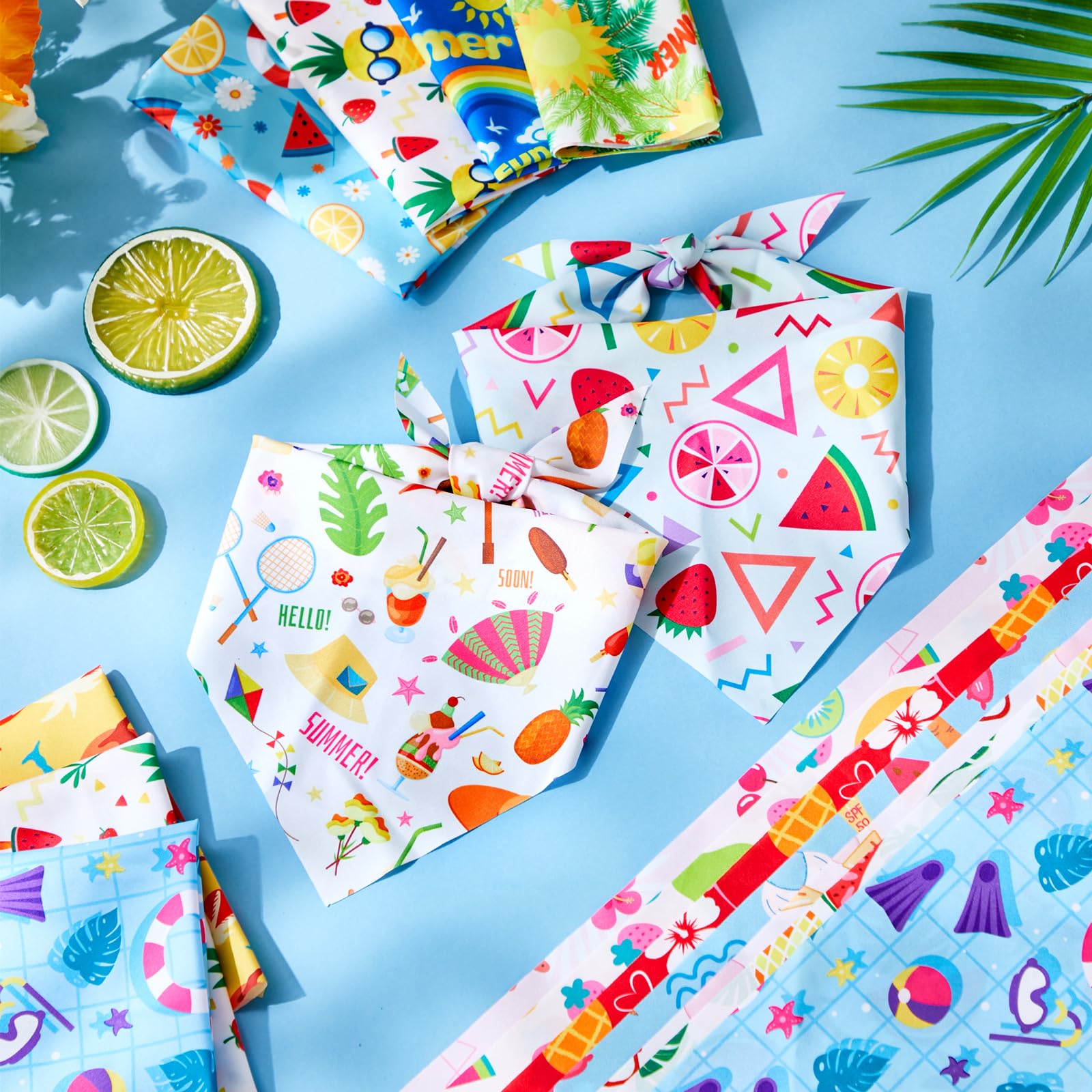 Preboun 50 Pcs Summer Bandanas Dogs Bulk Hawaiian Dog Bandanas Fruit Kerchief Set For Summer Puppy Small Medium Large Pets Costu