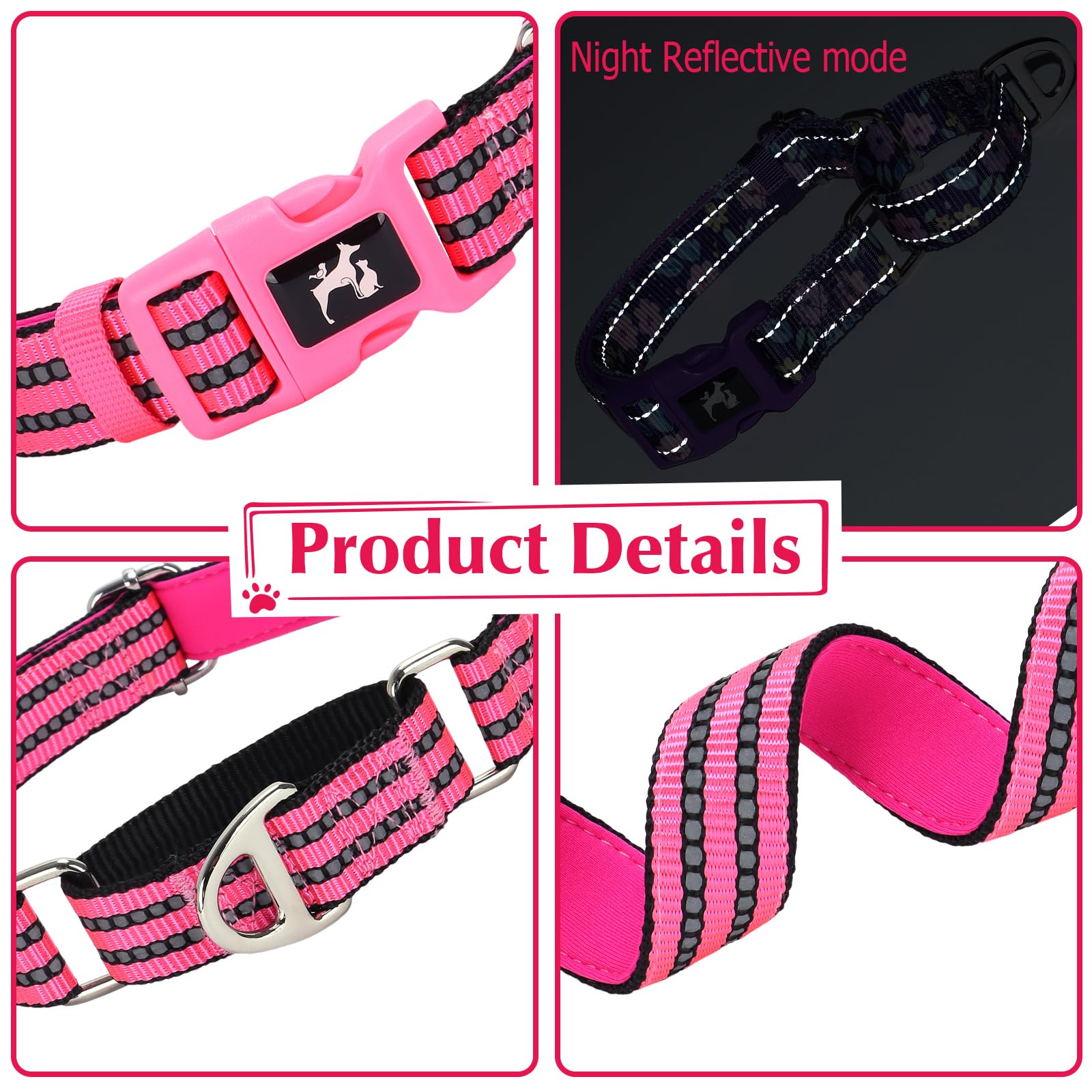 Onefojojo Martingale Dog Collars Reflective Nylon Dog Collar With Quick Release Buckle Adjustable Training No Slip Dog Collar (L