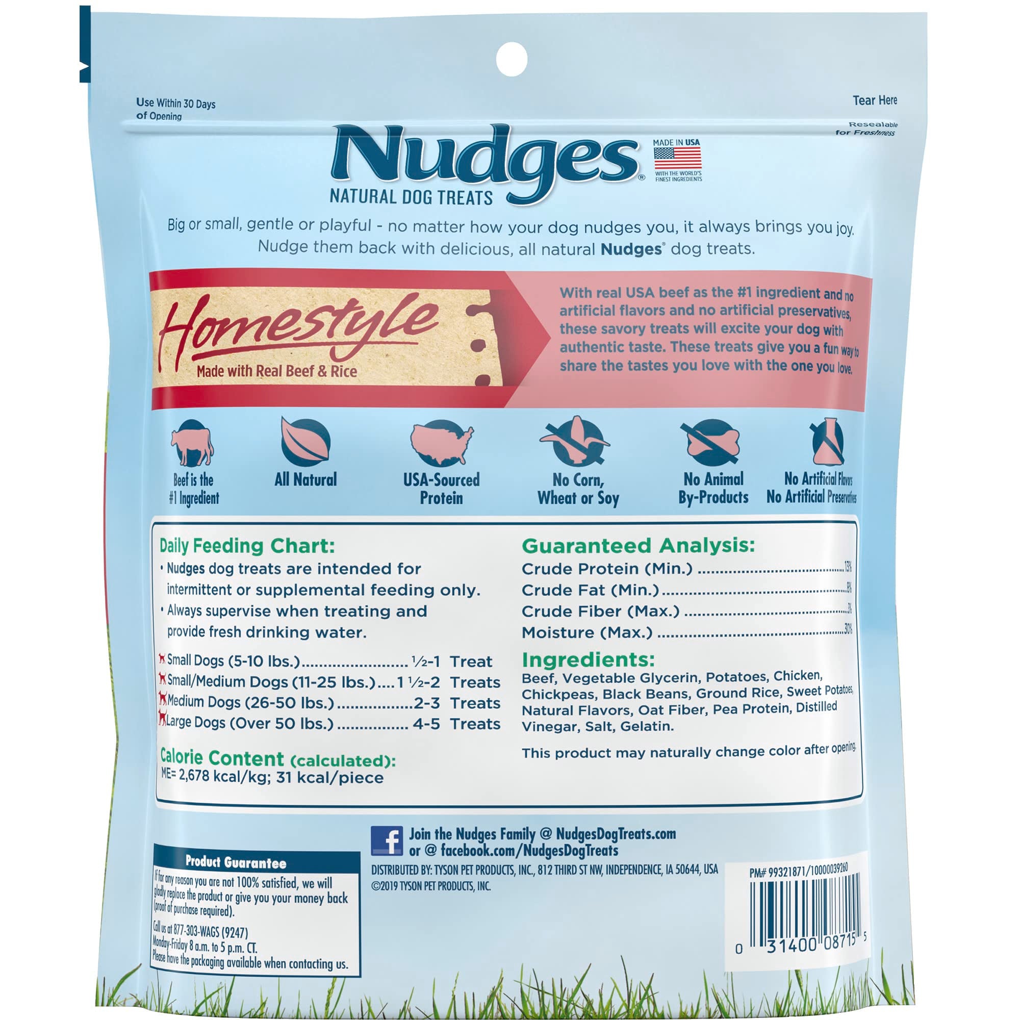 Blue Buffalo Nudges Homestyle Natural Dog Treats, Beef and Rice, 16oz Bag