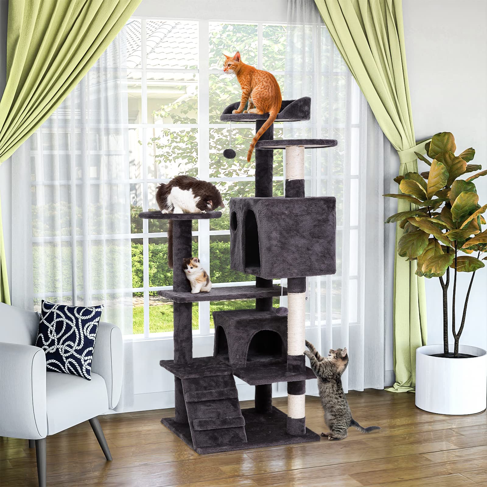 Nova Microdermabrasion 54In Cat Tree Tower For Indoor Cats Multi-Level Cat Condo Cat Bed Furniture With Scratching Post Kittens Activity Center