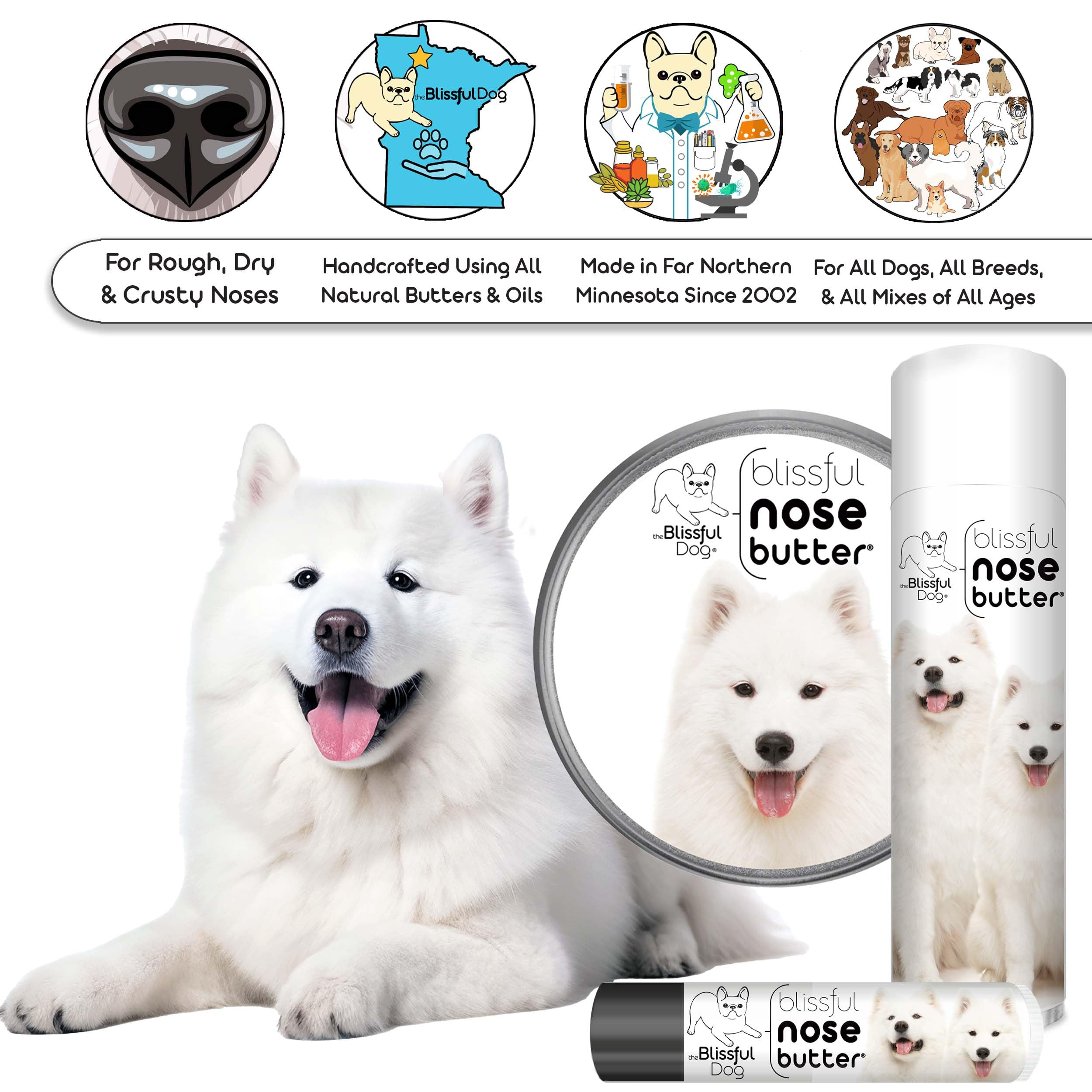 The Blissful Dog Samoyed Unscented Nose Butter - Dog Nose Butter, 16 Ounce