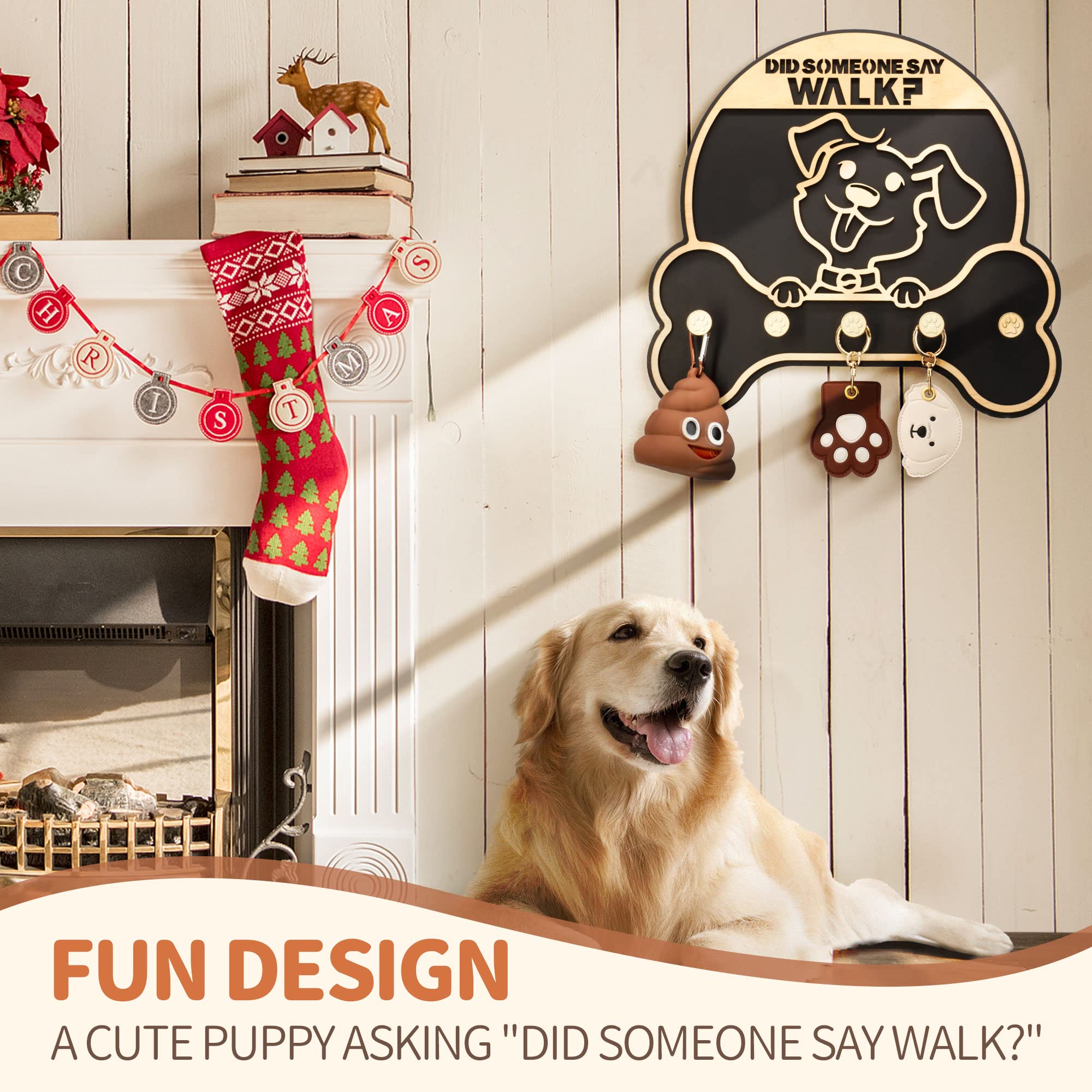 Mtersn Dog Leash Holder For Wall - Decorative Key Organizer And Leash Holder Wall Mount With 5 Dogs Paw Print Hooks For Dogs Lea