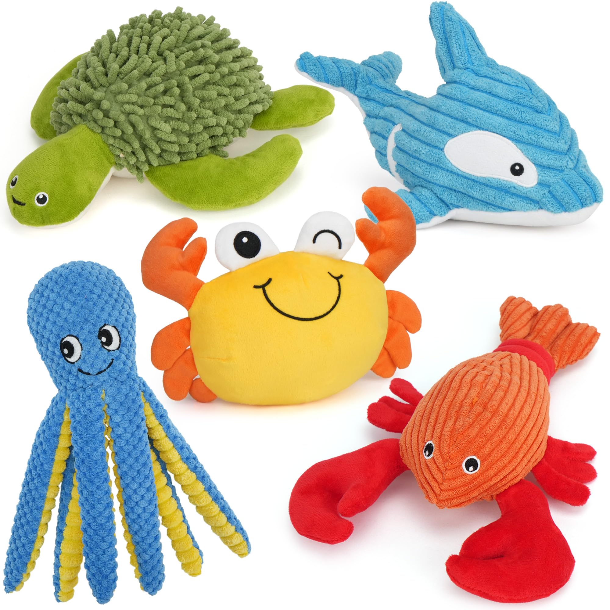 Prime Pets Dog Toys, 5 Pack, Plush Dog Squeaky Toys, Assortment Bundle Ocean Animal Pet Toy For Small Medium Large Dogs, Stuffed