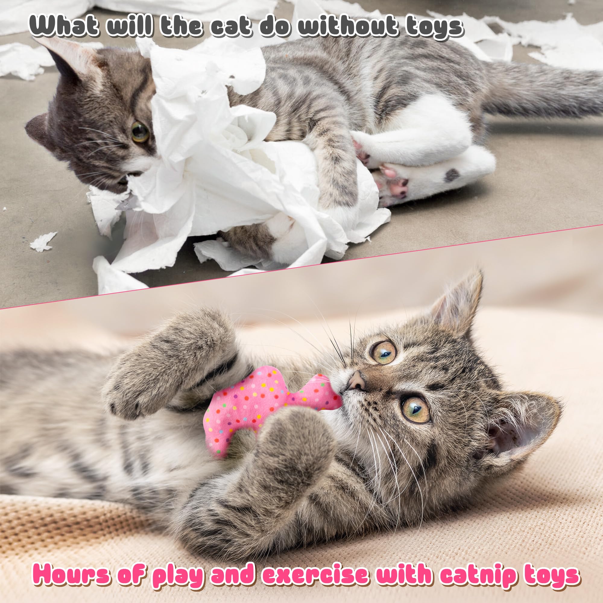 Mallmall6 6Pcs Frosted Animal Cookie Catnip Crinkle Paper Sound Toys Gift For Cat, Catmint Teething Chew Kick Interactive Toy Fo