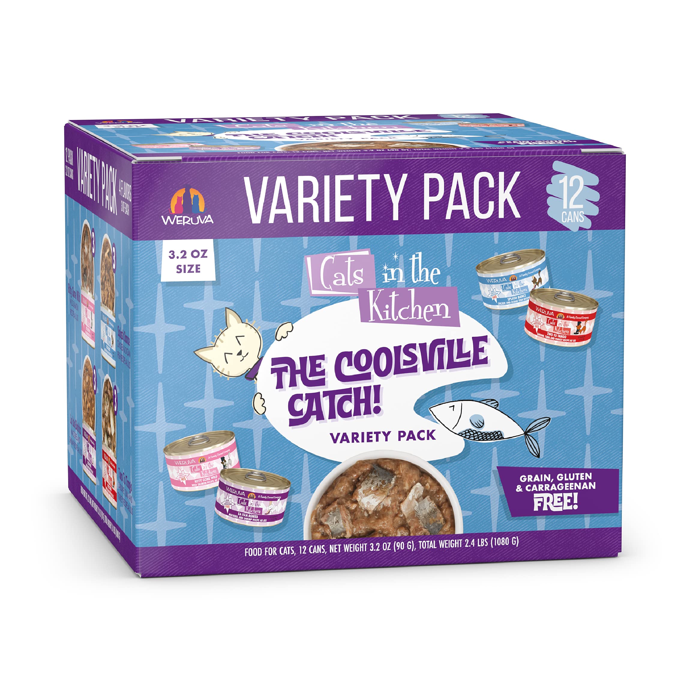 Weruva Cats in The Kitchen, The Coolsville Catch! Variety Pack, 3.2oz Can (Pack of 12)