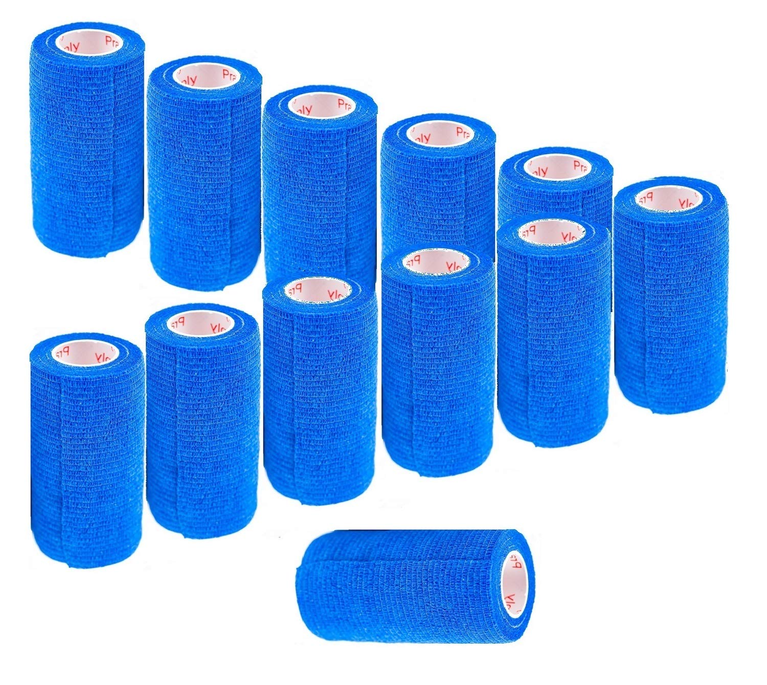4 Inch Vet Wrap Tape Bulk (Blue) (Pack Of 12) Self Adhesive Adherent Adhering Flex Bandage Grip Roll For Dog Cat Pet Horse