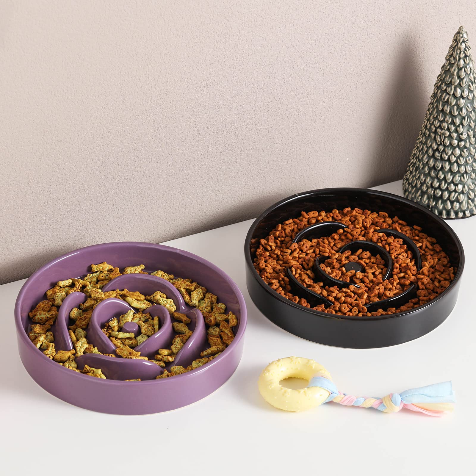 8.66 in Purple Ceramic Slow Feeder Dog Bowl for Medium and Large Breed,Pet Feeding Dog Food Water Dish Heavy Wighted,Puppy Bowl