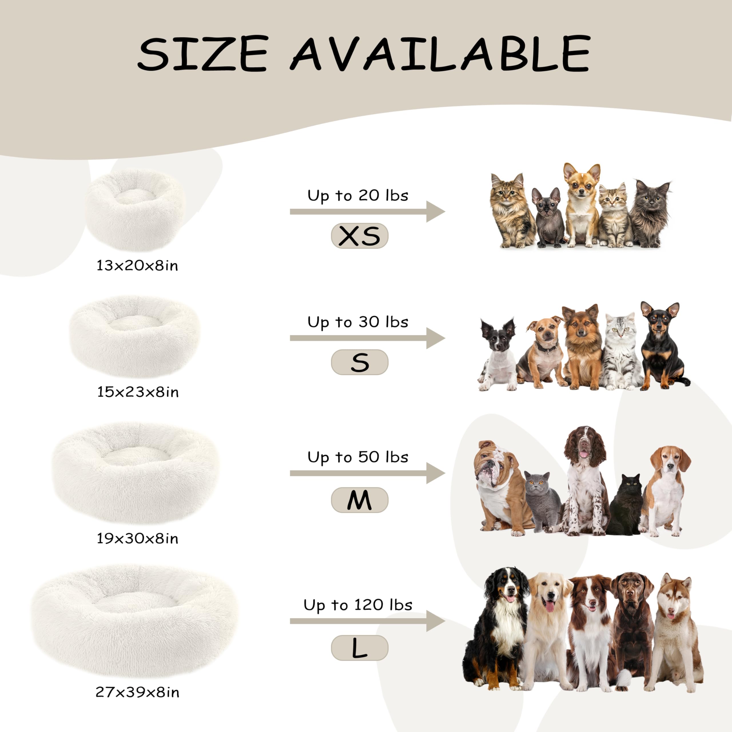 Bunlitent 23'' Inch Calming Dog Bed, Anti-Anxiety Donut Small Dog Bed, Warming Cozy Soft Cute Round Washable, Marshmallow Cuddle