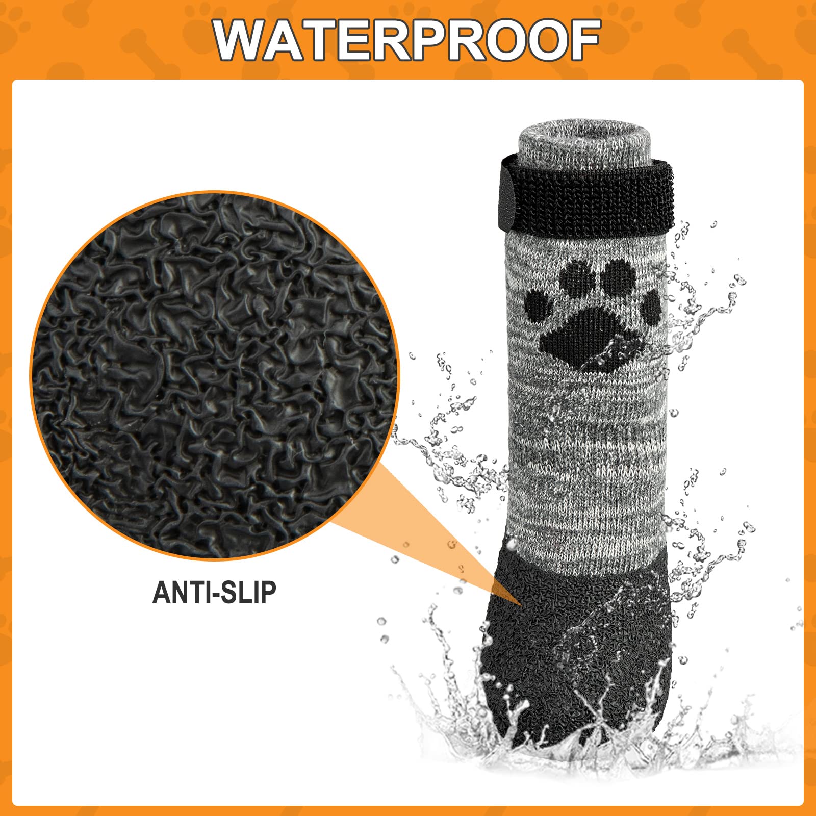KOOLTAIL Anti-Slip Dog Socks for Hardwood Floors, X-Large, Grey - Traction Grip Boots for Small, Medium, Large Dogs